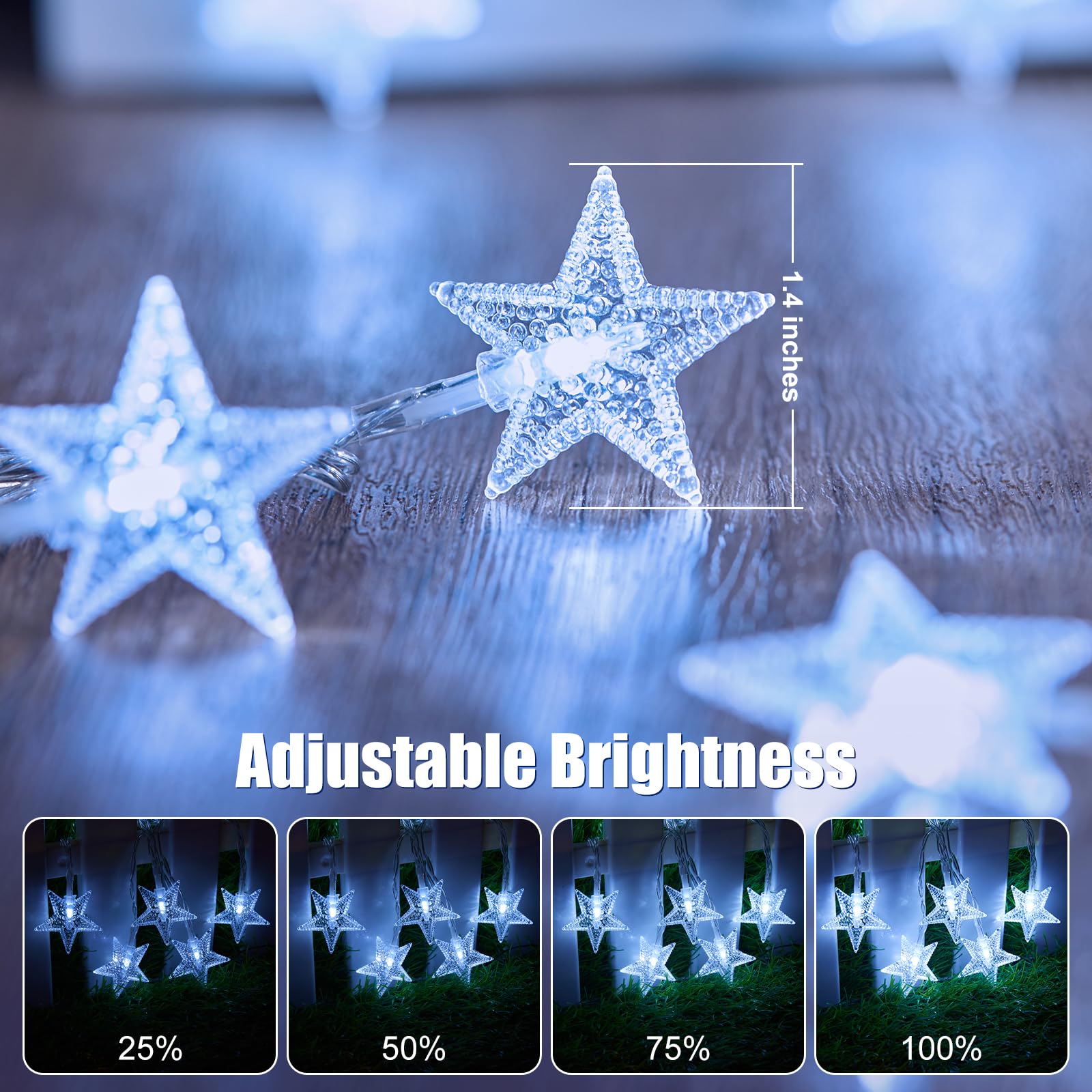 Minetom Star String Lights - 33 ft, 100 LED, Remote & Timer, 8 Modes, Waterproof, White