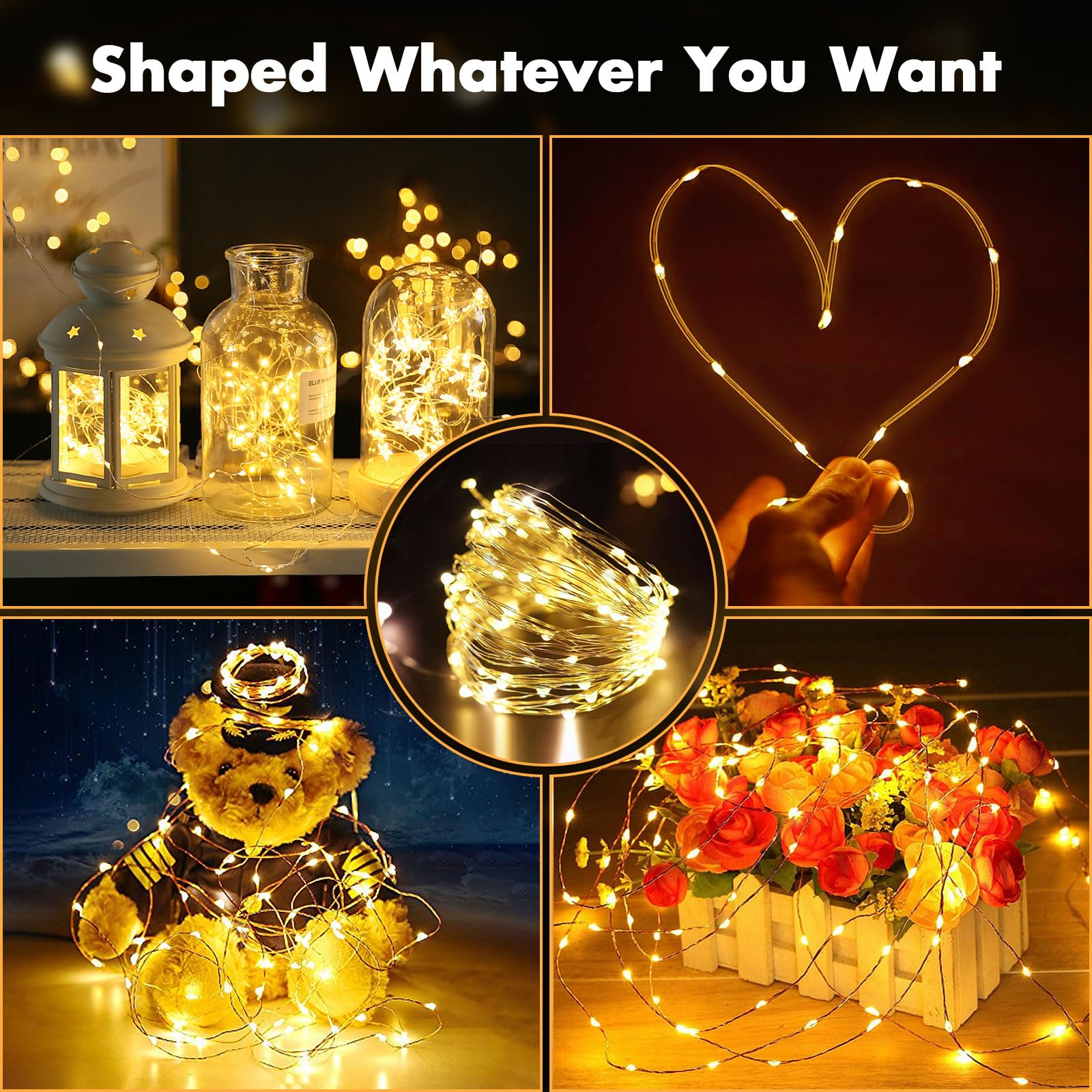Lezoura Fairy Lights Plug In, 66 Ft 200 Led String Lights Warm White Copper Wire Light Indoor Outdoor Starry String Lights For Patio Garden Bedroom Party Decoration