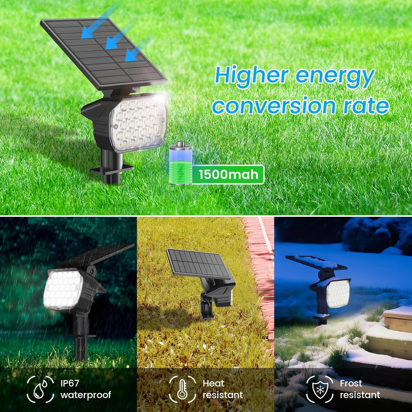 VOLISUN Solar Spotlight Outdoor, IP67 Waterproof Solar Landscape Spot Lights,Uplights for Yard Garden Pathway - 2 Pack (Cool Whi
