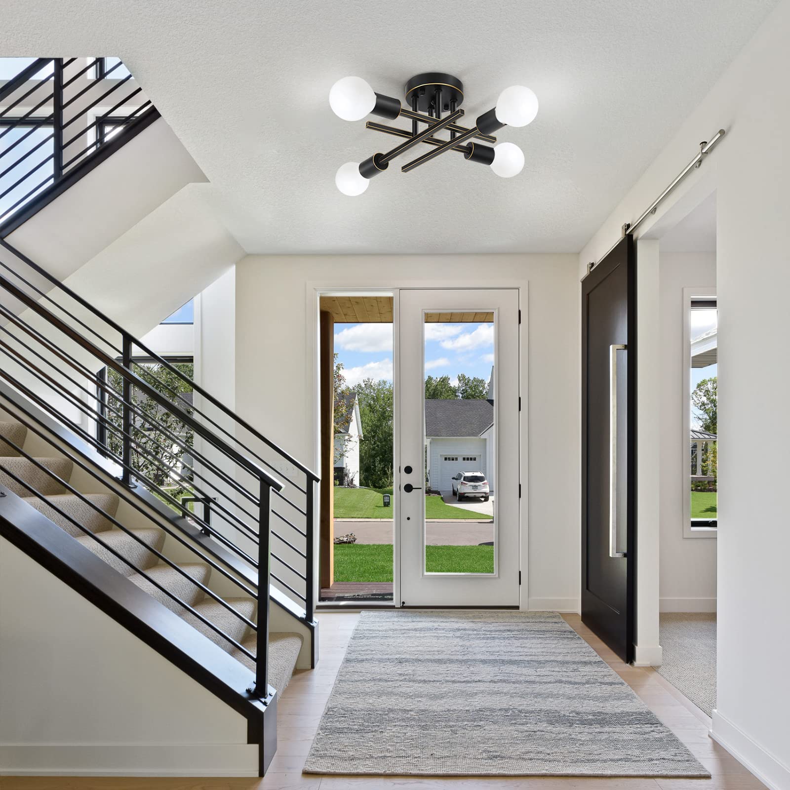 Sunrider Industrial 4-Light Semi Flush Mount Ceiling Light Fixture, Oil Rubbed Bronze Hallway Lights, Retro Metal Sputnik Chande