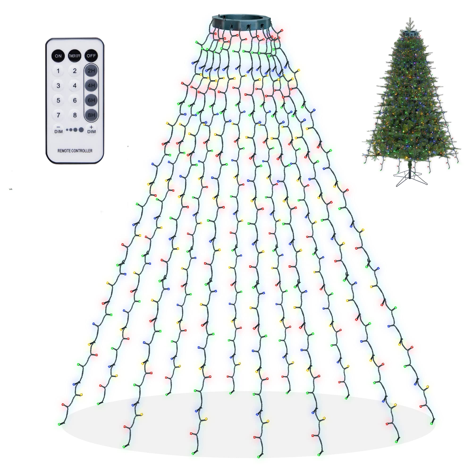 Dazzle Bright Christmas Tree Lights, 448 LED Waterfall Tree Topper Lights with Remote & 8 Lighting Modes, 8.2FT X 16 Lines Chris