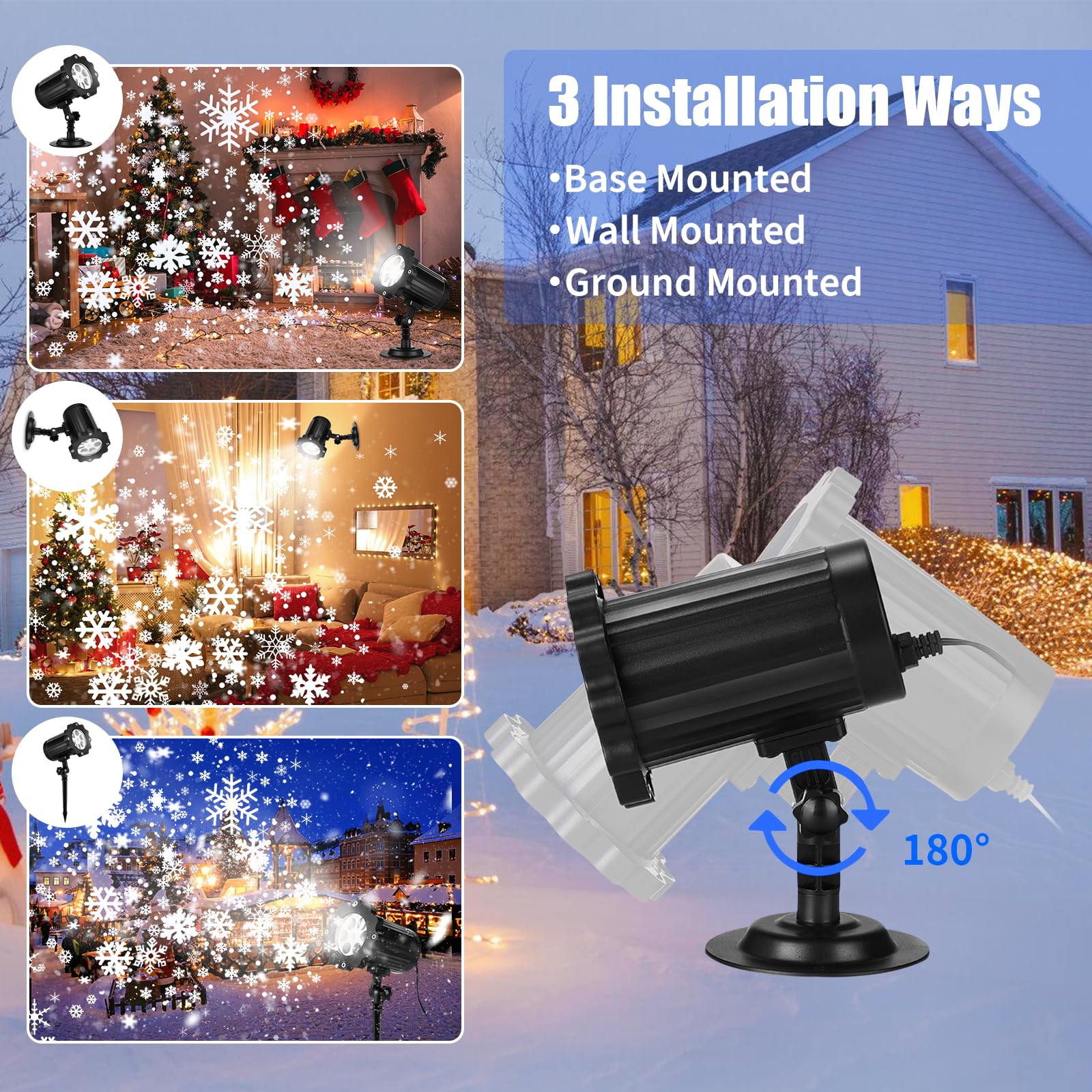 KOXUIUF Christmas Projector Lights, Waterproof LED Snowflake Projector, Adjustable for Indoor/Outdoor Use, Black, Model XHD00001