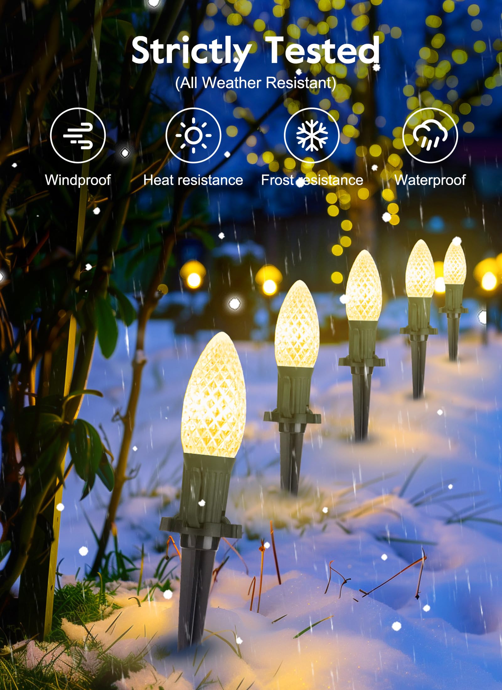 Brightown Solar C9 Led Christmas Lights Outdoor House, 50Ft 40 Faceted Bulbs Christmas Pathway Lights, Waterproof Strawberry Lig