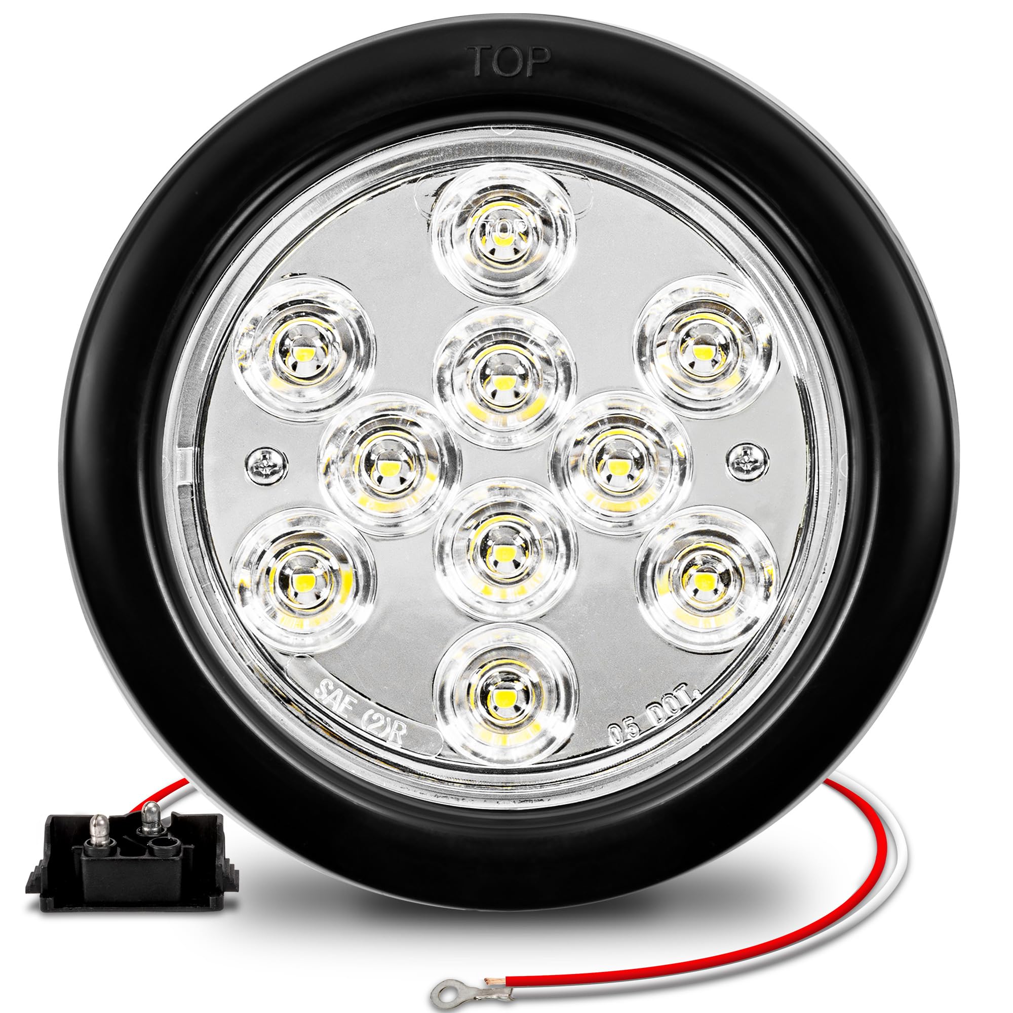 True Mods 4'' Round Clear White Led Trailer Tail Lights [Dot Certified] [Grommet & Plug Included] [Ip67 Waterproof] Reverse Back