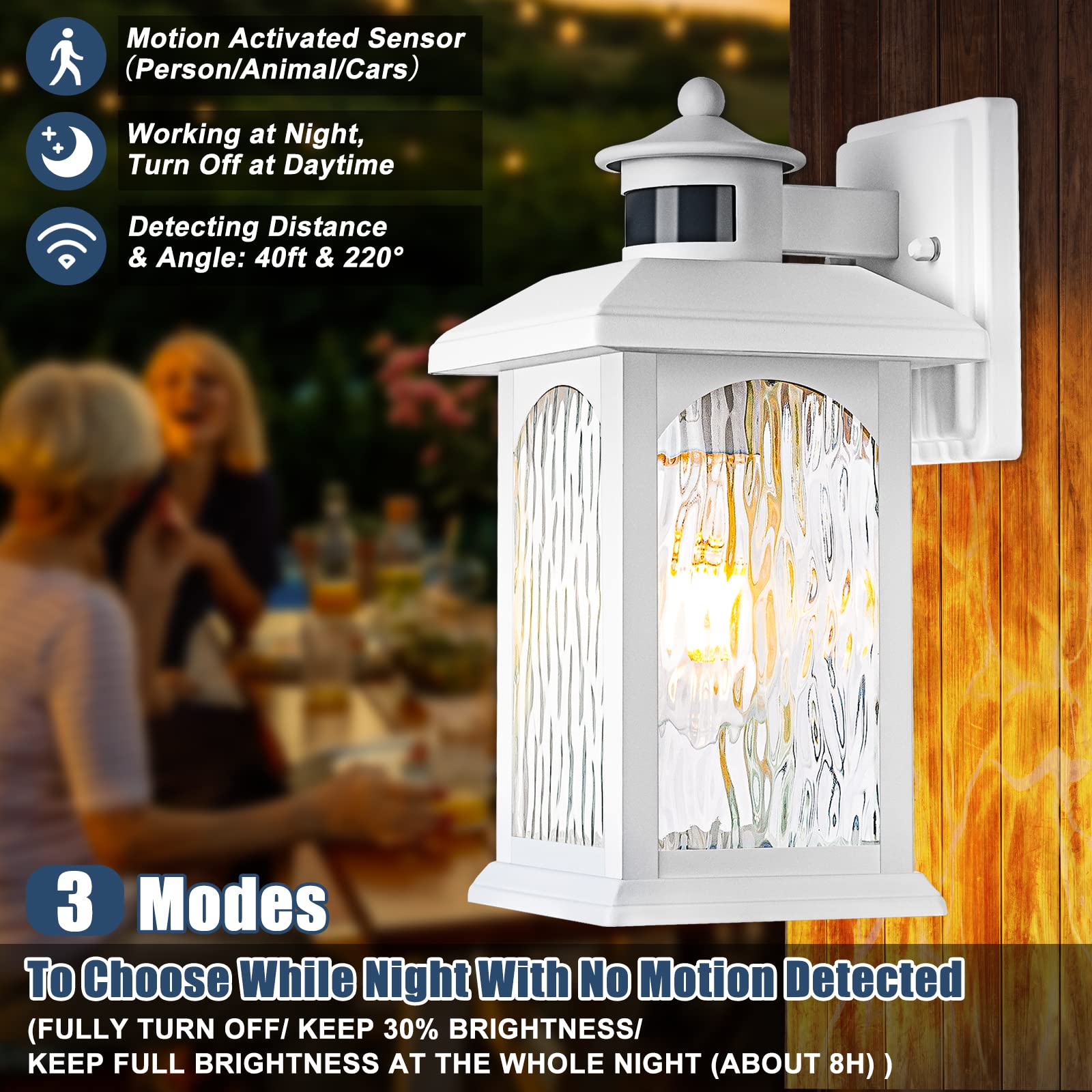 Filiyano Advanced Motion Sensor Outdoor Lights - Waterproof Wall Mount Sconce, 2 Pack, White