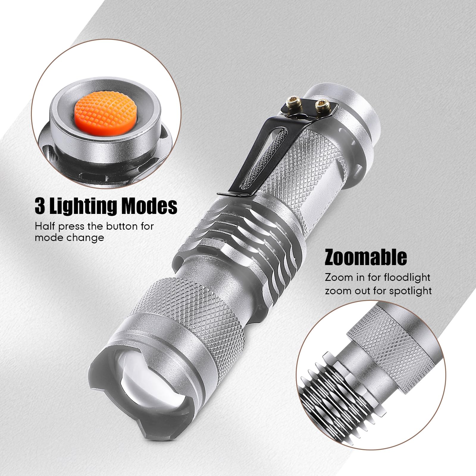 Mudder 10 Pack Mini LED Flashlight 3 Lighting Modes Small Adjustable Handheld Flashlight with Belt Clip for Camping Home Hiking