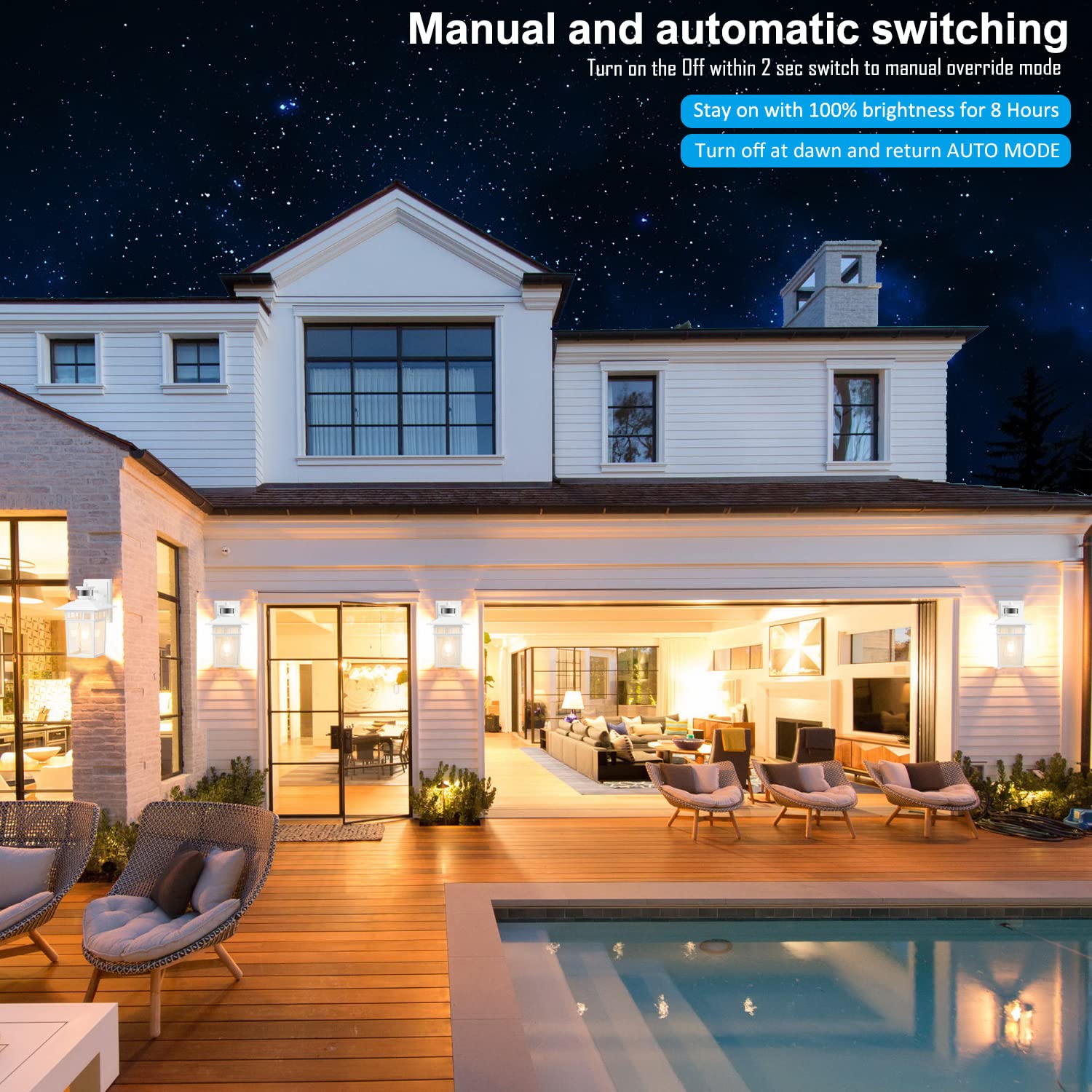 Hifeelen 2 Pack Motion Sensor Outdoor Light, Waterproof Aluminum, Dusk to Dawn, White, Model H98907