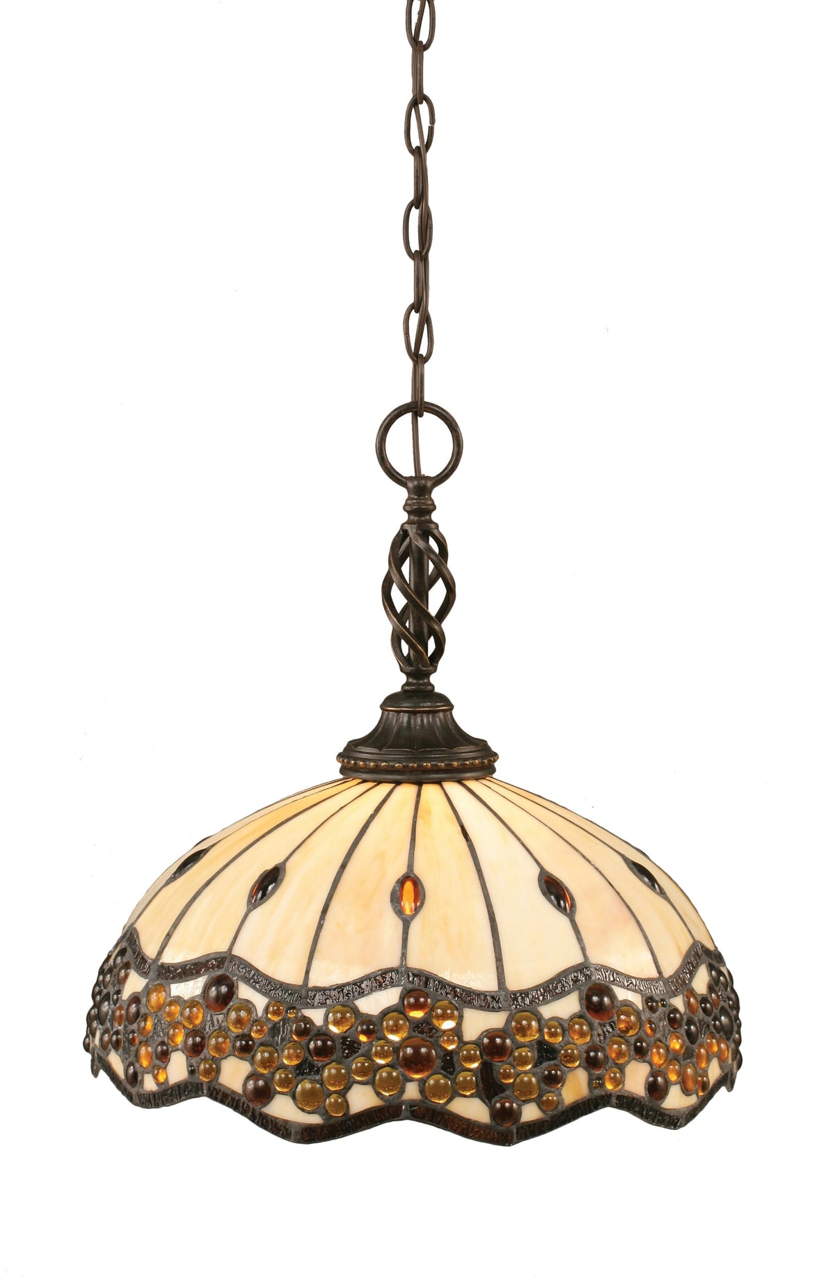 Toltech Lighting 82-DG-997 16-Inch One-Light Pendant Dark Granite Finish with Italian Roman Jewel Tiffany Glass