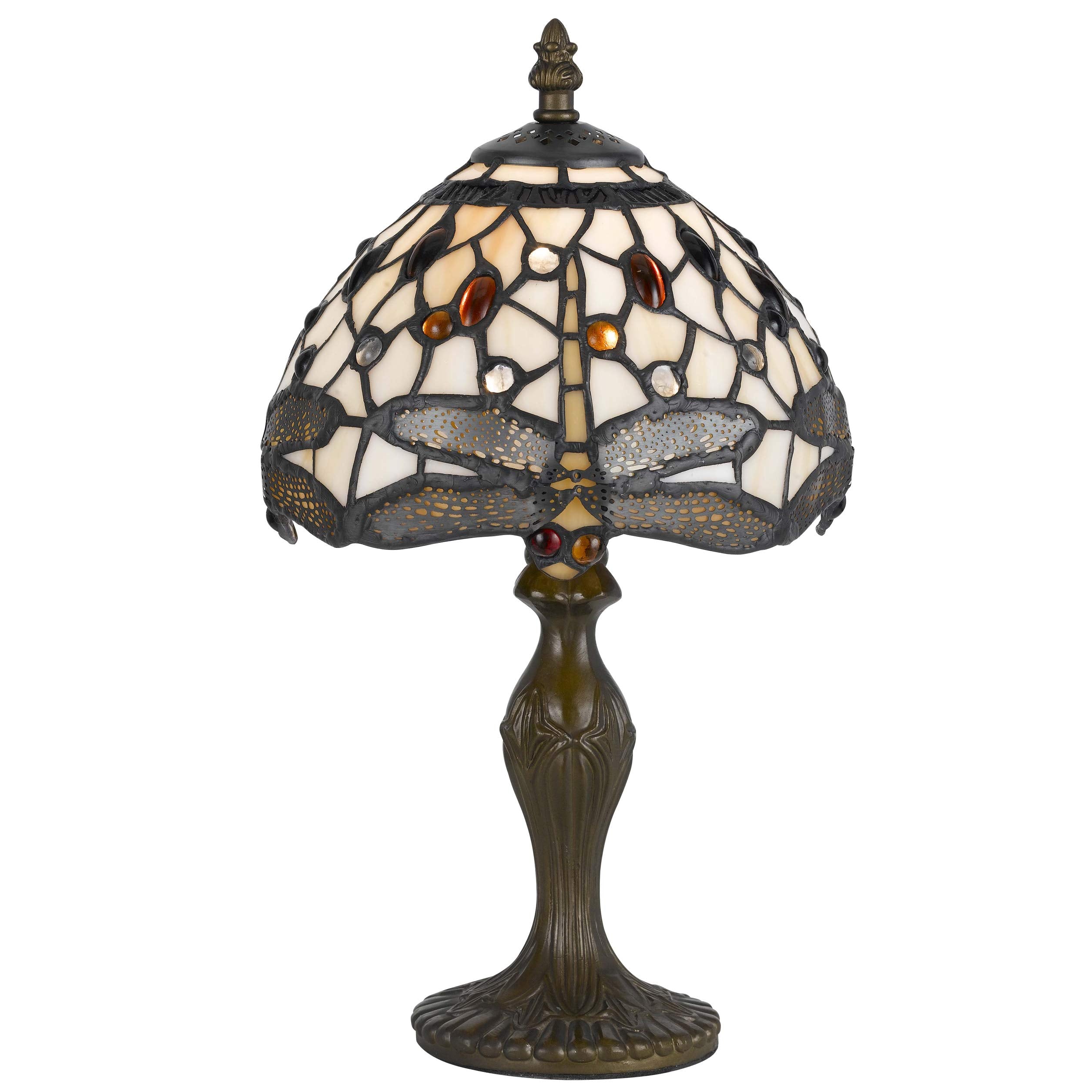 Benzara Tiffany Table Lamp, Metal Body, Dragonfly Design Shade, Multicolor, Model BM223642