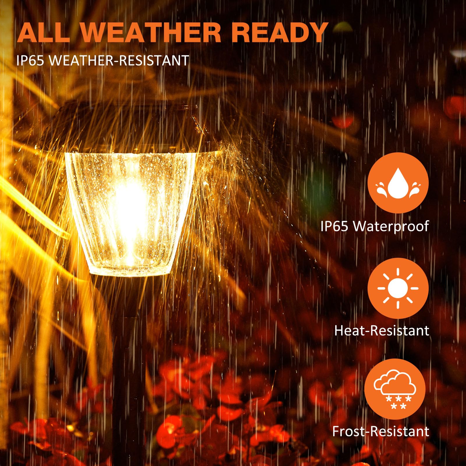 XMCOSY+ Solar Garden Lights, IP65 Waterproof, Stainless Steel, 10/25 LM, Warm White, 6 Pack, Model SL-0204-06, Reddish-B