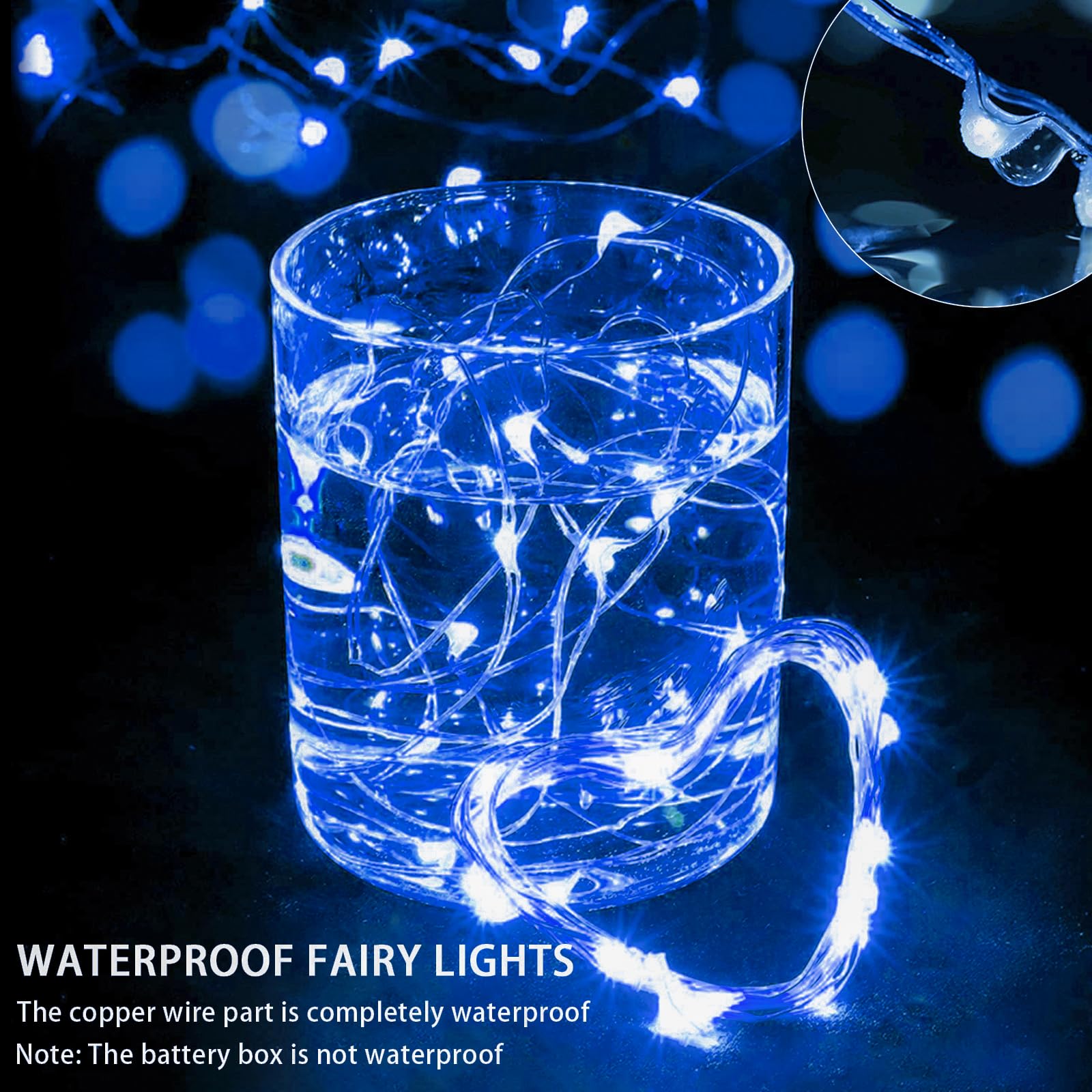 Chzk 50 Pack Blue Led Fairy Lights Battery Operated, 7Ft 20Led Mini String Lights Waterproof Twinkle Lights Firefly Starry Moon Lights For Mason Jars Wedding Christmas Party Bedroom Decor