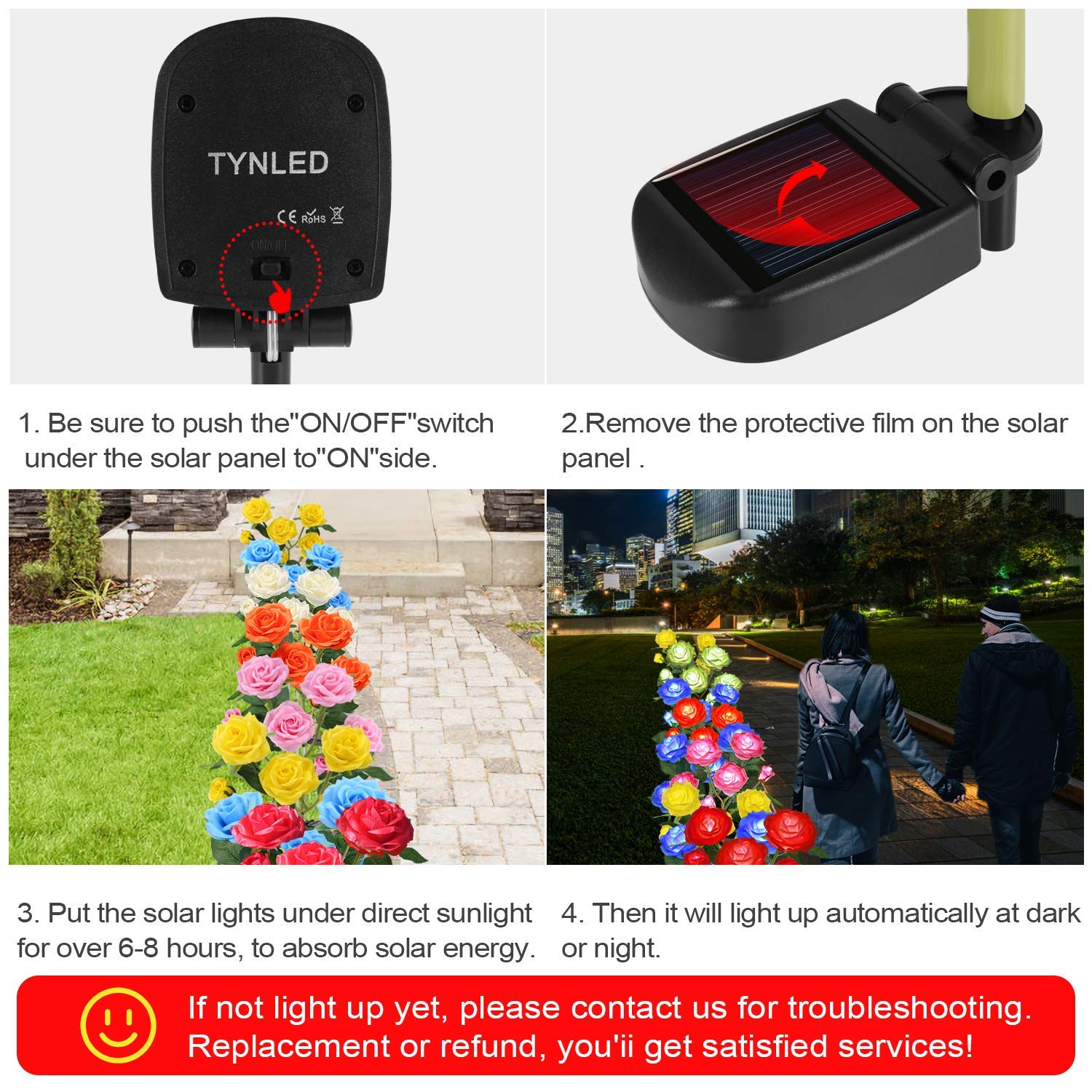 TYNLED Outdoor Solar Garden Stake Lights, 6 Rose Flowers, Waterproof, 1 Pack, Red, Plastic
