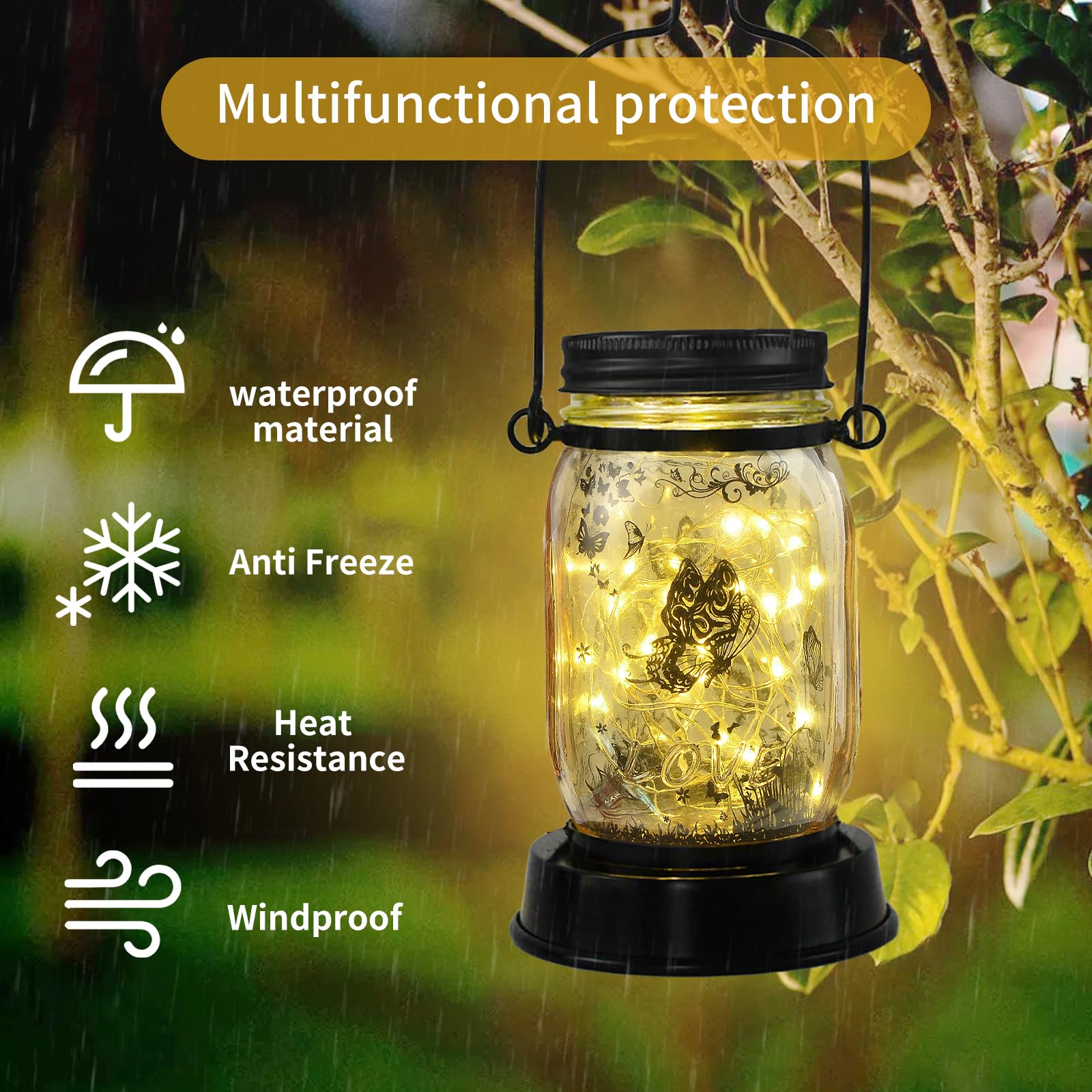 Styleonme Decor Mobile Outdoor Solar Lanterns, Cat & Butterfly Fairy Lights Theme Garden, Mason Jar Solar, Gifts For Mom, Grandm