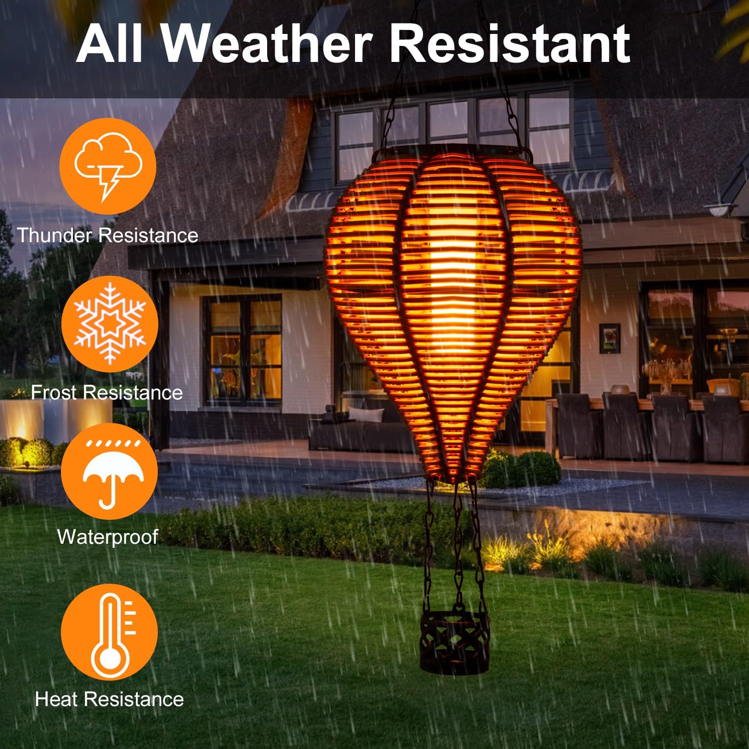 Pearlstar Solar Hot Air Balloon Lantern With Flame Light Outdoor Hanging Solar Powered Lights Woven Solar Lantern Waterproof For