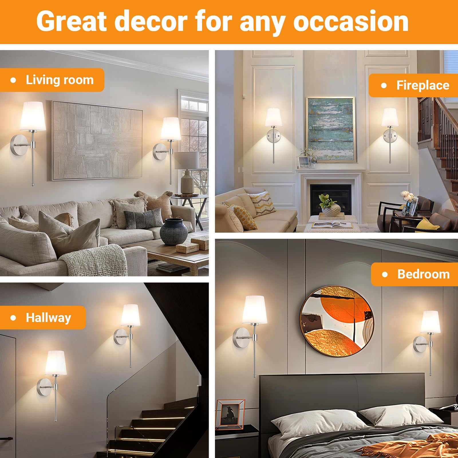 Nekhung Battery Operated Wall Sconces Set of 2, Wireless RGB Rechargeable Light, Nickel, 20-inch, Remote Control, No Electrician Needed