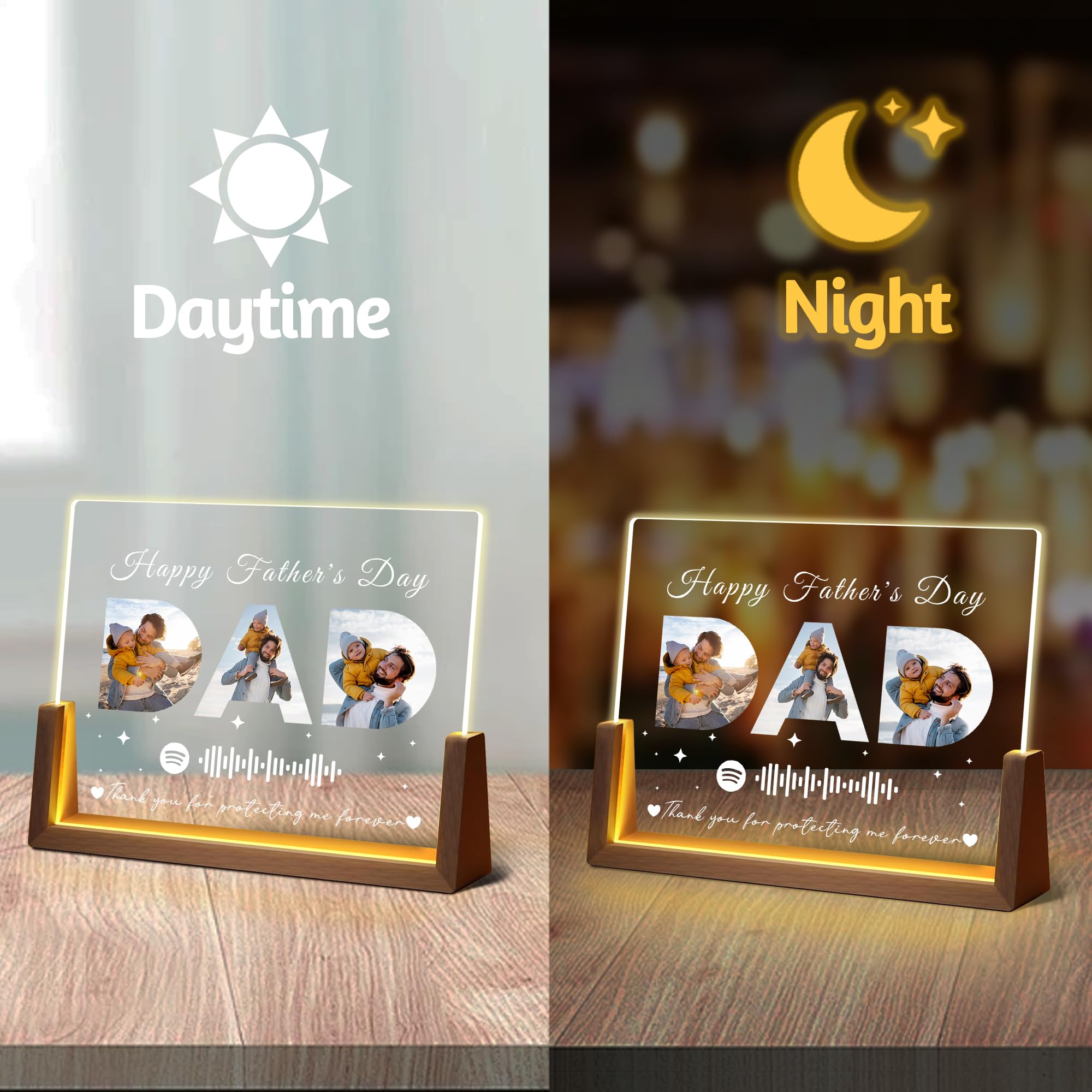Maiwell Personalized Fathers Day Birthday Christmas Gifts For Dad Husband Custom Acrylic Spotify Plaque Light Up Picture Frame With Photo Name  Customized Dad Gifts From Daughter Son Kids Wife