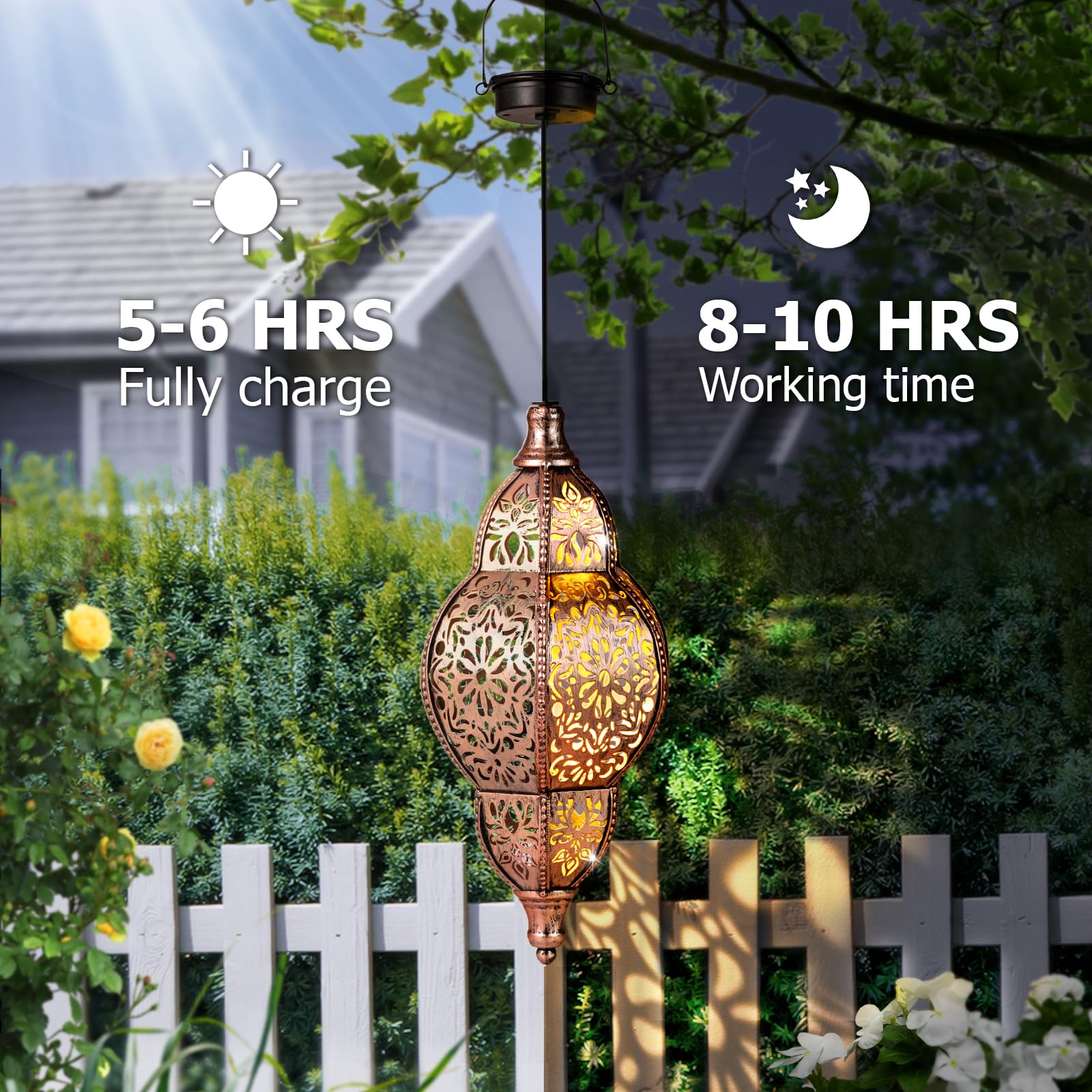 Solar Lanterns Outdoor Waterproof  Hanging Solar Lantern Garden Decor  Metal Moroccan Decorative Garden Lights For Yard  Patio  Lawn  Porch  Unique Housewarming Gifts
