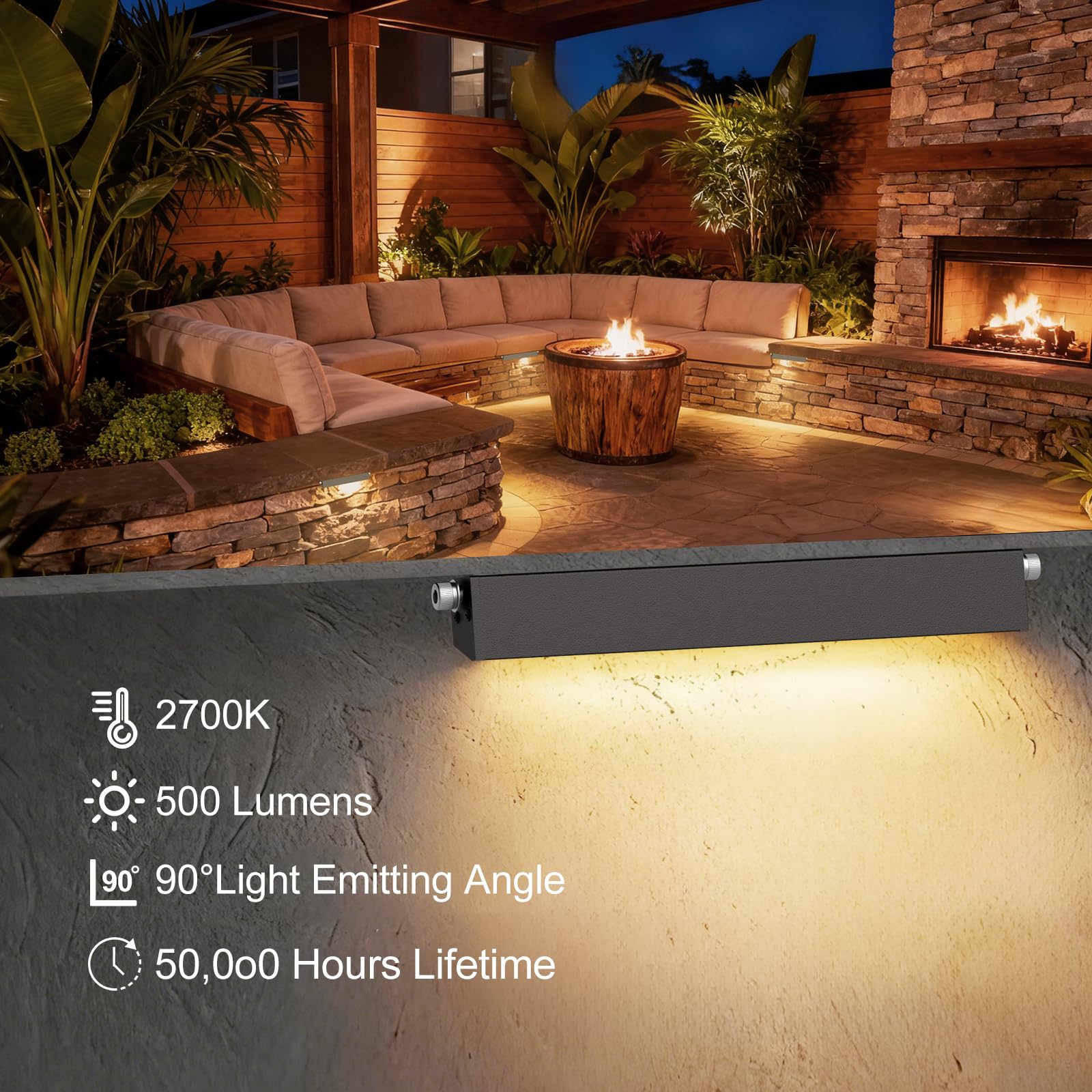 JESLED 12 Pack 7" LED Retaining Wall Lights, 5W Low Voltage Hardscape Lighting, 2700K Warm White, Waterproof, Model QX001