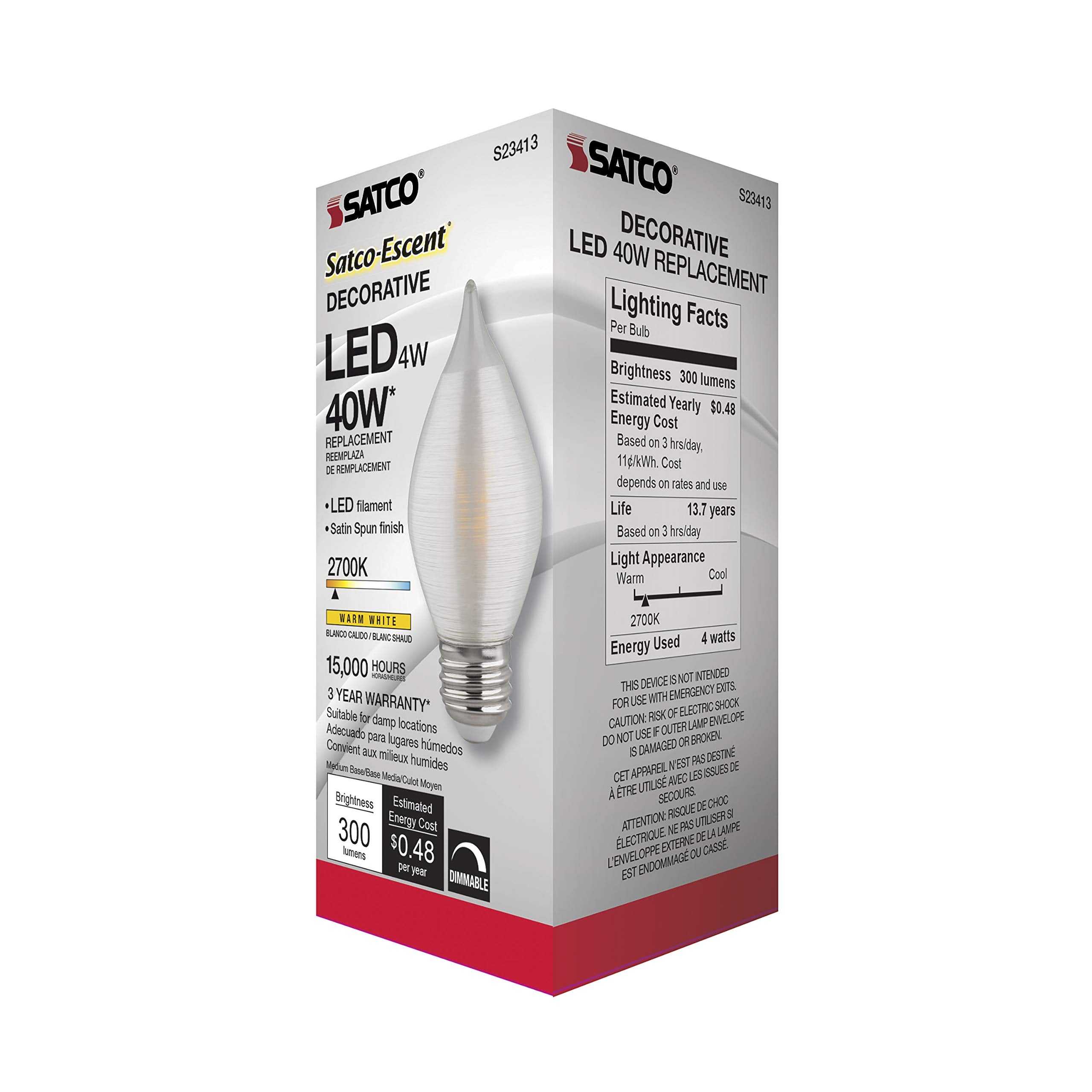 Satco S23413 Medium Light Bulb, Glass, Spun Finish