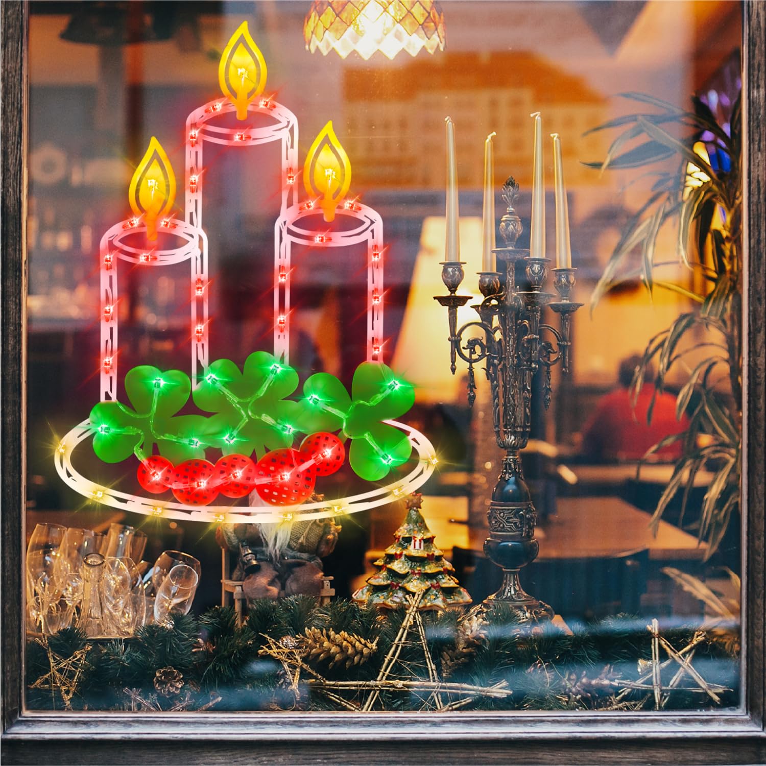 TRWYMZ 16" Christmas Window Silhouette Lights - 4 Pack Multicolor Plastic Angel, Star, Nativity & Candle Decorations