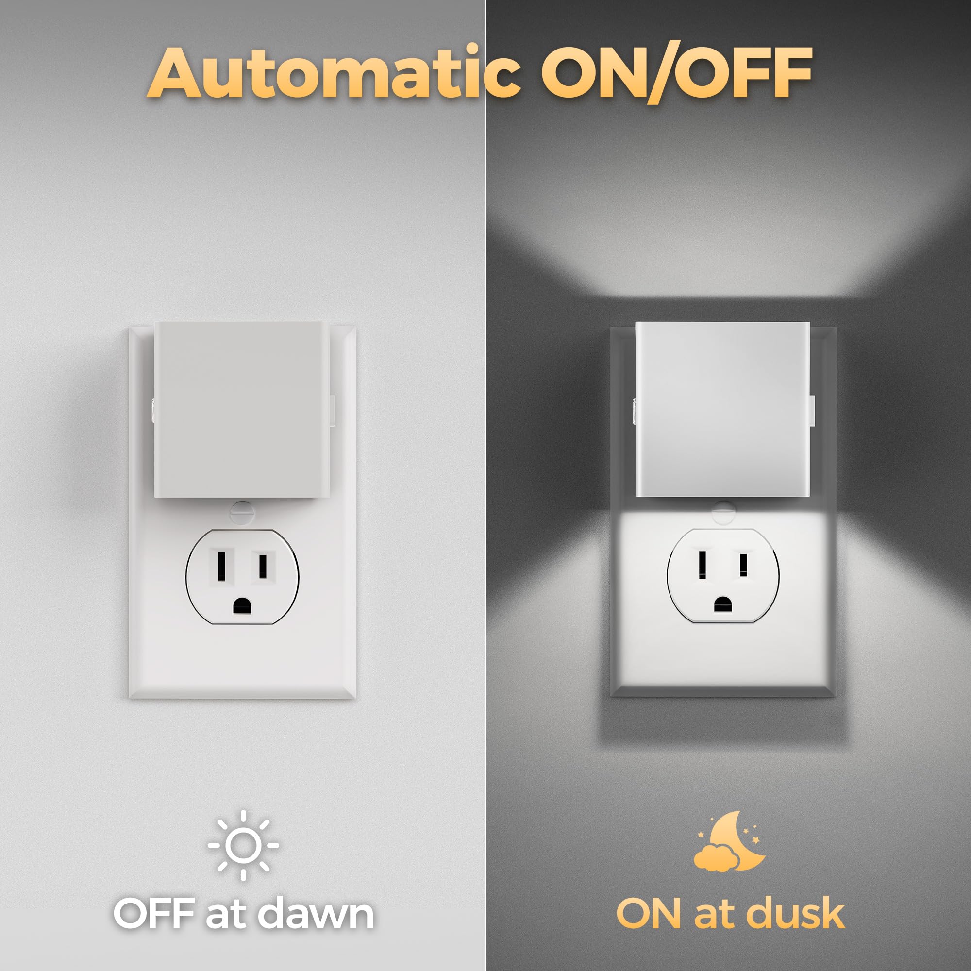 DORESshop LED Night Light Plug-in, 3 Level Brightness, Dusk to Dawn Sensor, 2 Pack, White Cover, Model D-GY10603WHUS-2