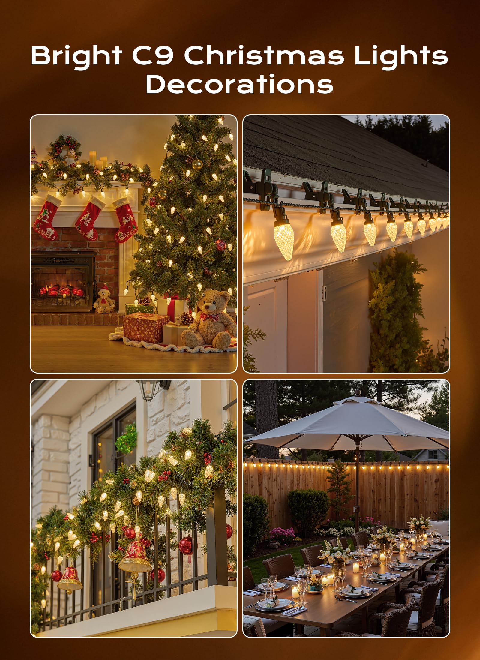 C9 Christmas Lights Outdoor  100 Ft 150 Led Connectable C9 String Lights With 8 Modes And Timer Extendable Xmas Tree Patio Roofline Garden Yard Holiday Party Indoor Outdoor Decoration  Warm White