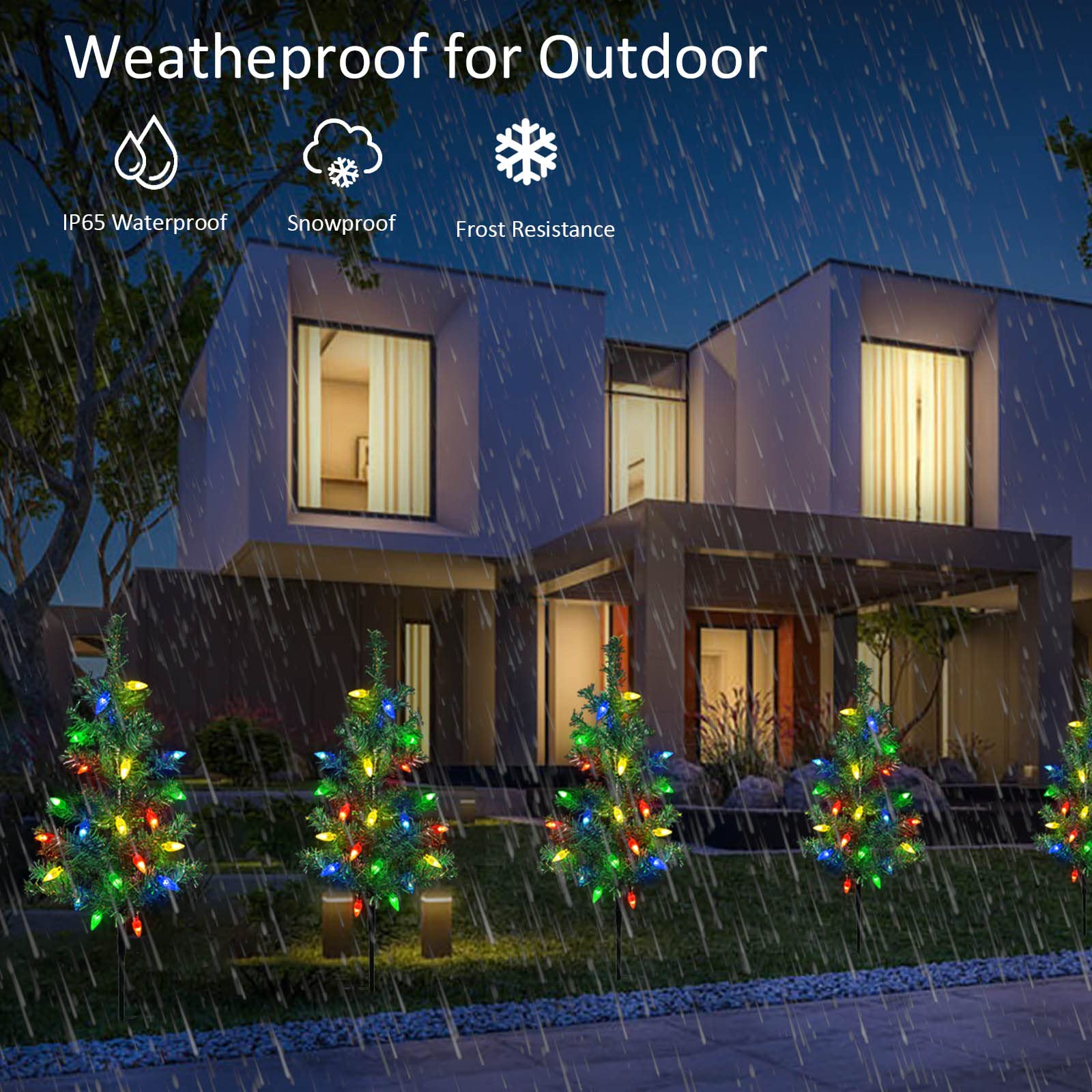 Windpnn Upgraded 4-Pack Solar Garden Stake Lights, Decorative Xmas Tree Solar Yard Stake Outdoor Waterproof Christmas Pathway Li