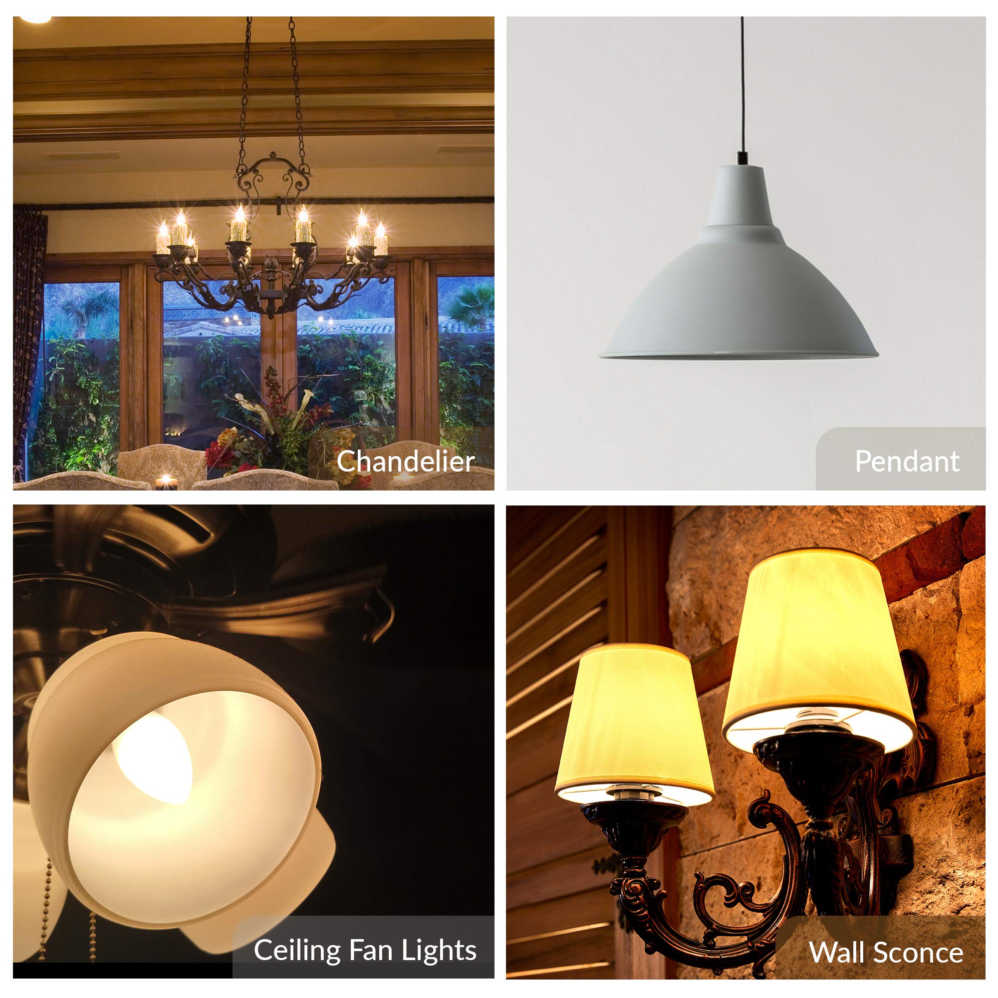 Simba Lighting Candelabra Flame Tip Bulbs, 40W E12, Clear Glass, Dimmable, Warm White 2700K, 12 Pack, Model INC-40C32