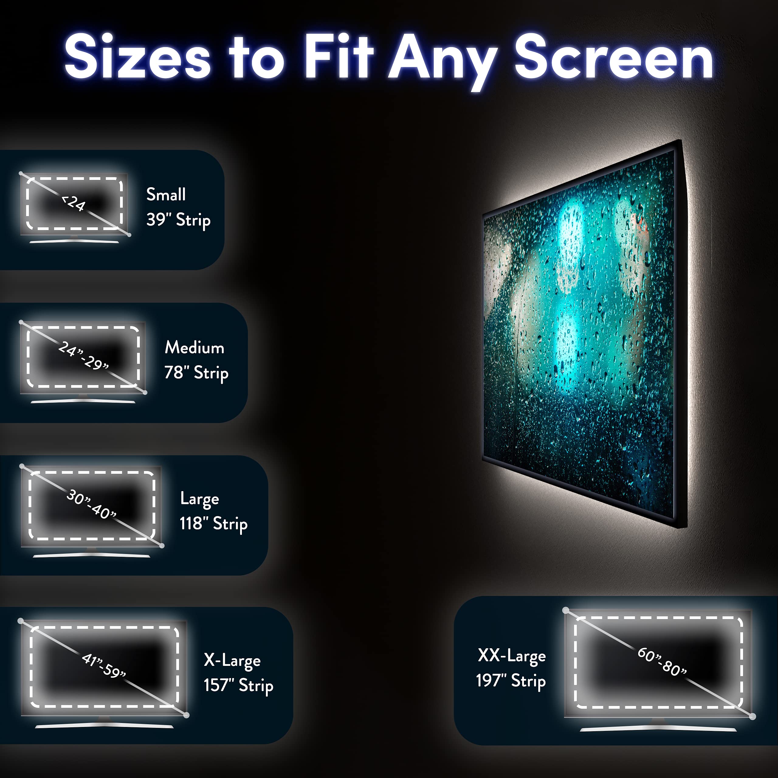 Power Practical Luminoodle LED TV Backlight - USB Powered, True White, Medium (24"-29" TV)