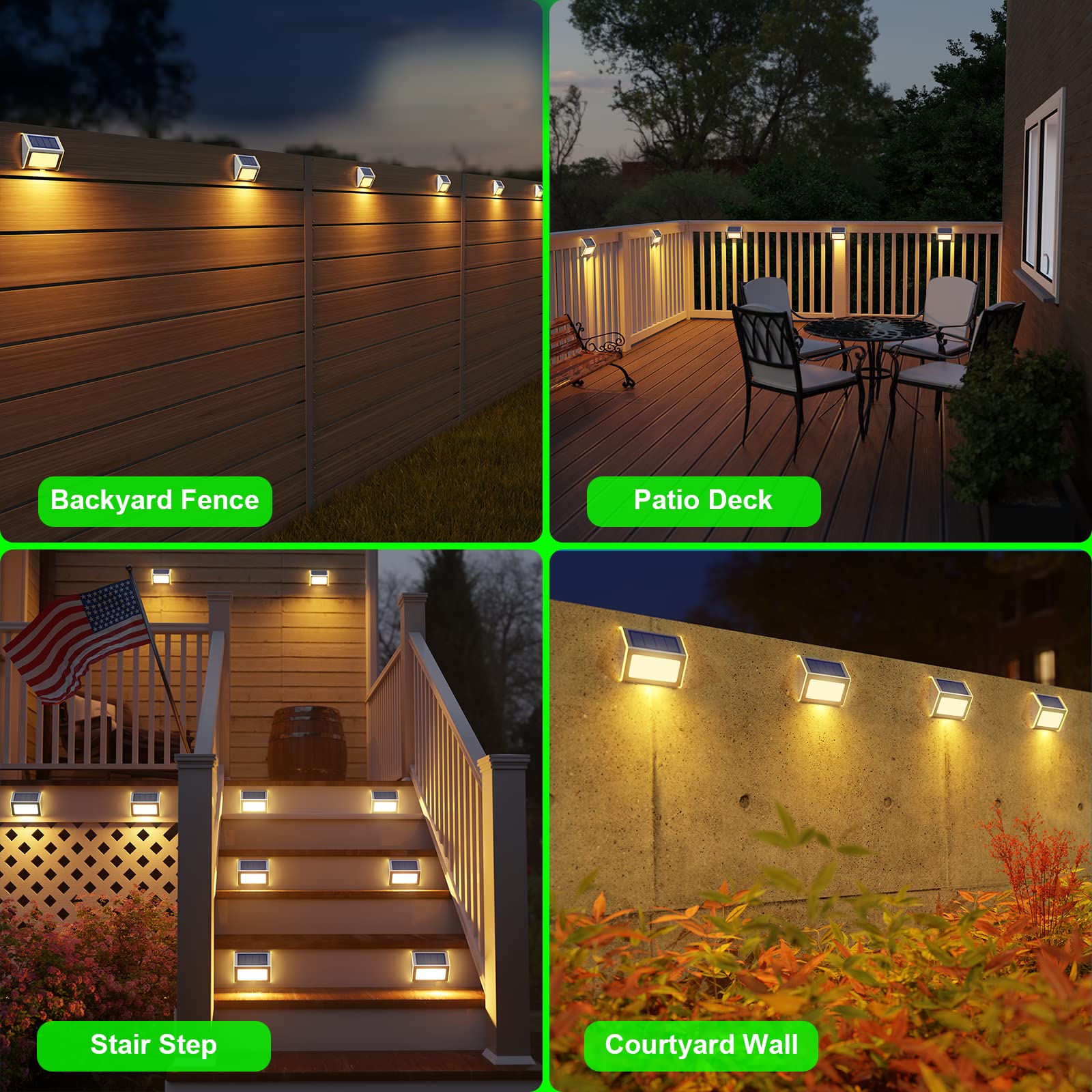 Jsot Solar Fence Lights - Solar Lights Outdoor Waterproof, Outdoor Light Deck Light For Outside Garden Backyard Patio Yard Wall