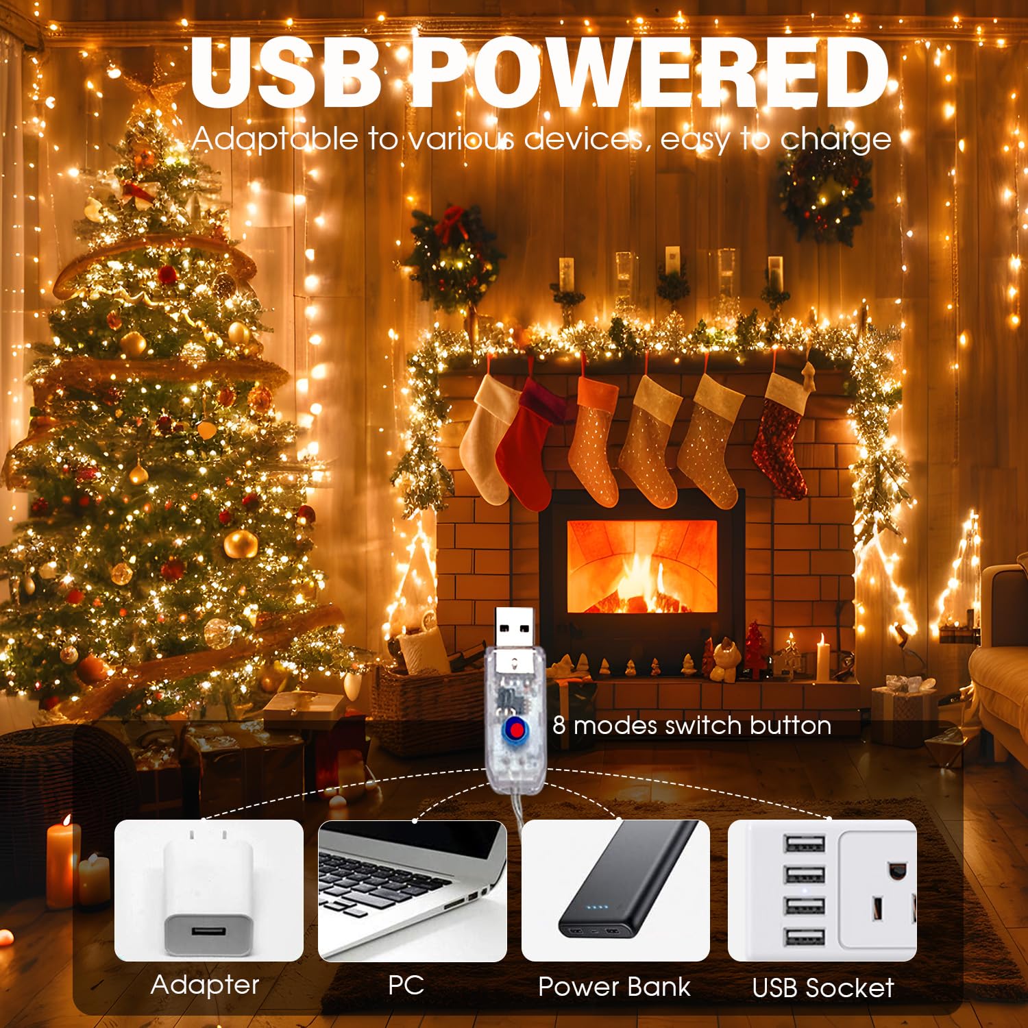 yietNL Fairy Lights USB 72FT 220 LED Warm White Copper Wire with Remote, Timer, 8 Modes - Waterproof String Lights for Decoration