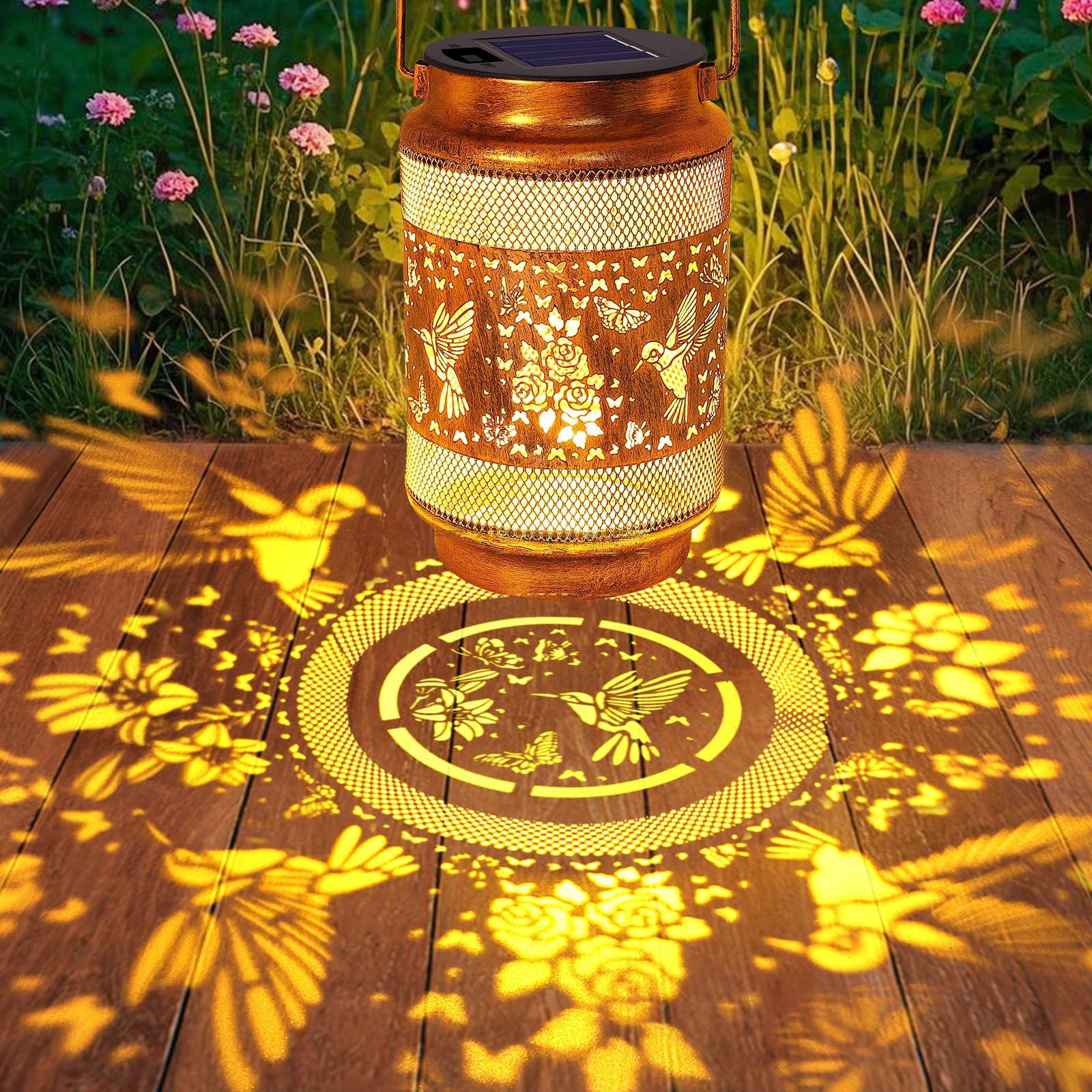 Hummingbird Solar Lanterns Outdoor Waterproof With Shepherd Hook, Birthday Gifts For Women Mom Grandma, Metal Solar Hanging Ligh