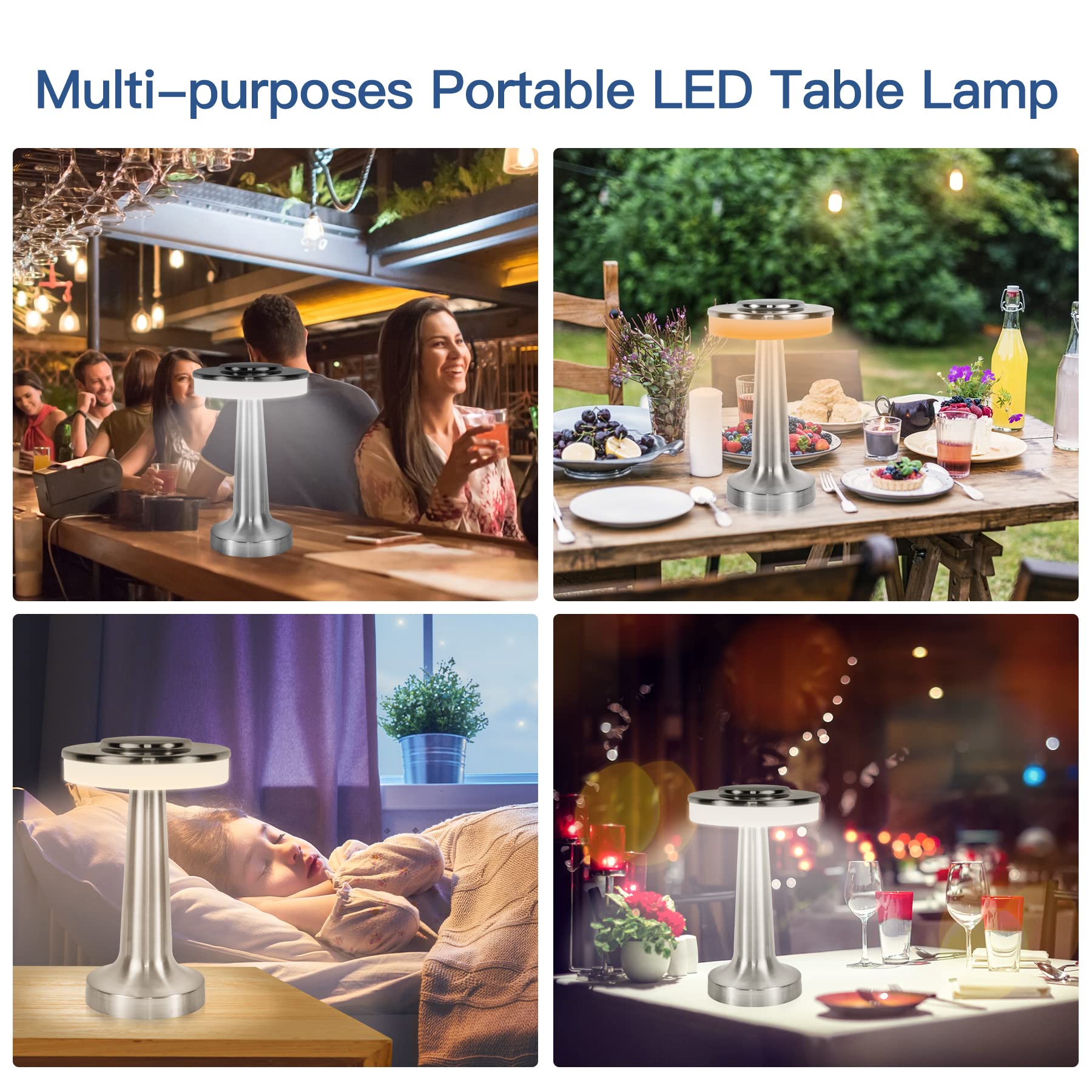 Sunligtgo Cordless Table Lamp, Portable Led Desk Lamp, Table Sensor Control Beside Lamps, Kids Night Light With Stepless Dimming