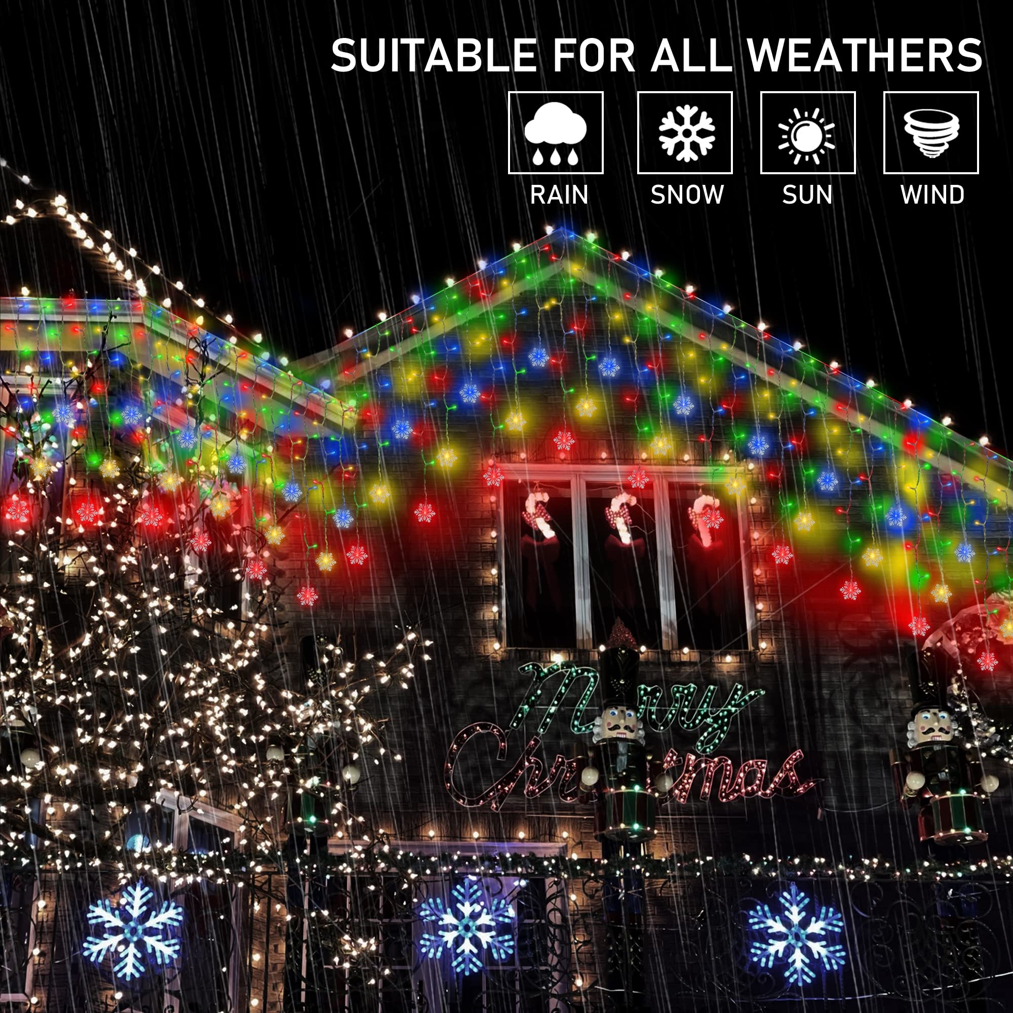 weillsnow 360 LED Icicle Christmas Lights, 29.5ft, 72 Drops, Waterproof, Multi-Colored, Model HB-360BCOI