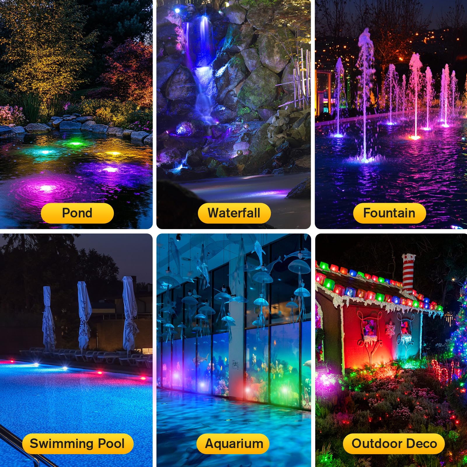 POPOSOAP RGB Underwater Pond Lights, 6 Headlamps, IP68 Waterproof, 20 Colors Dimmable, Remote Control, Multicolor, for Garden Pool