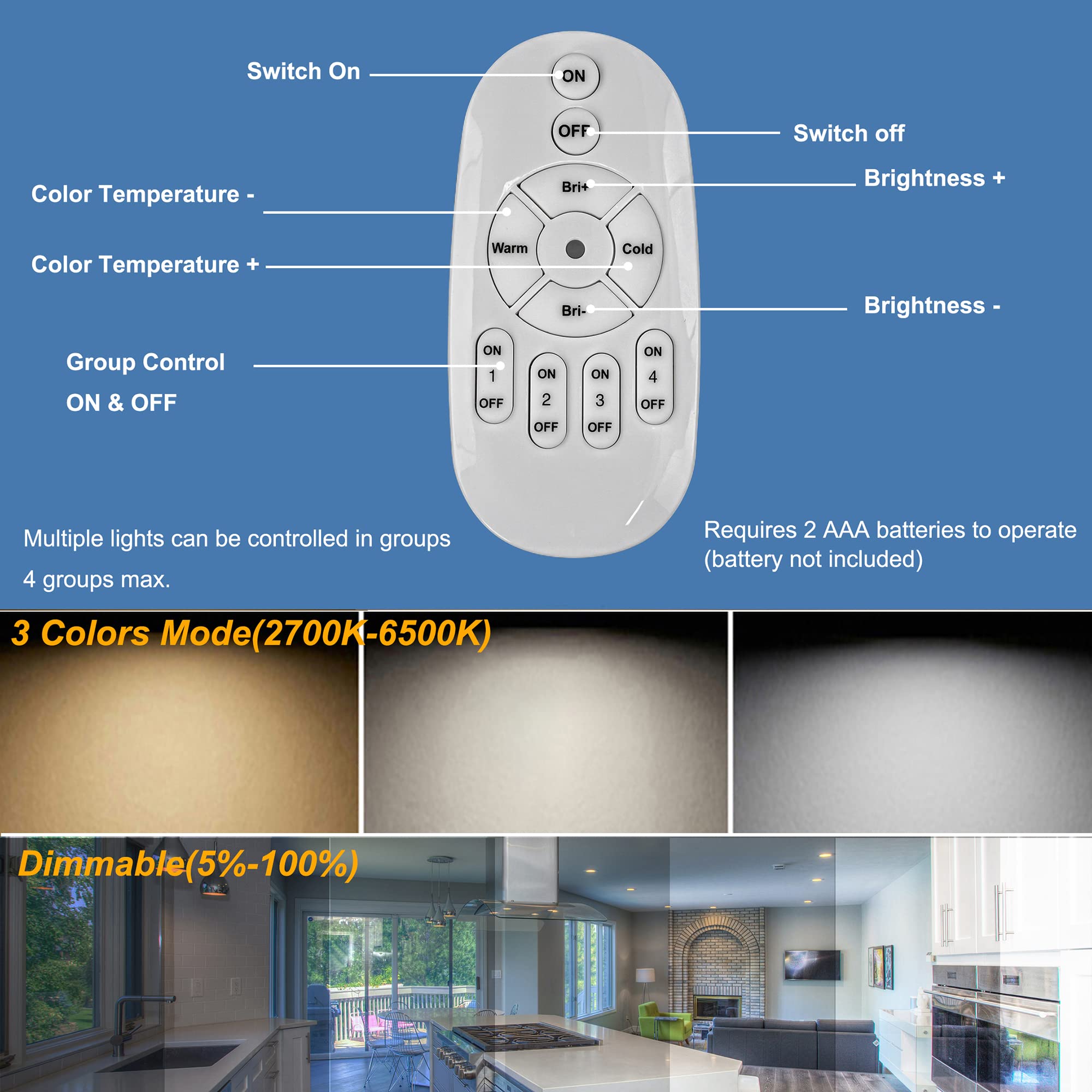 Kiven 7W Led Mini Accent Uplight With Remote, Color Changing & Dimming, Black
