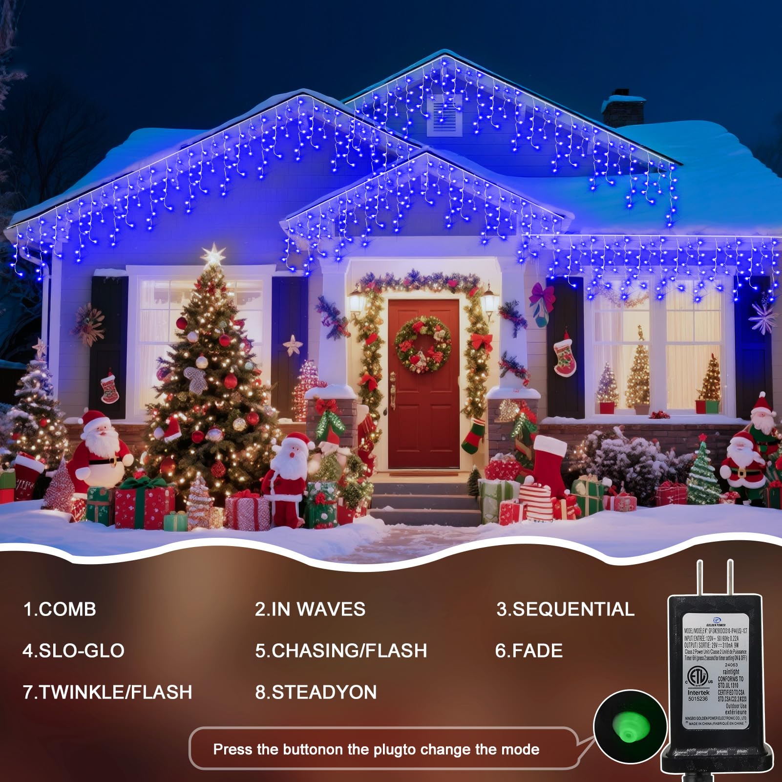 Jdgjyds 98 Ft String Lights For Outside  1216 Led Christmas Lights Outdoor Plug In  Christmas String Lights With 8 Modes & Timer For Holiday  Party  Wedding  House  Patio  Outdoor Decor(Blue)