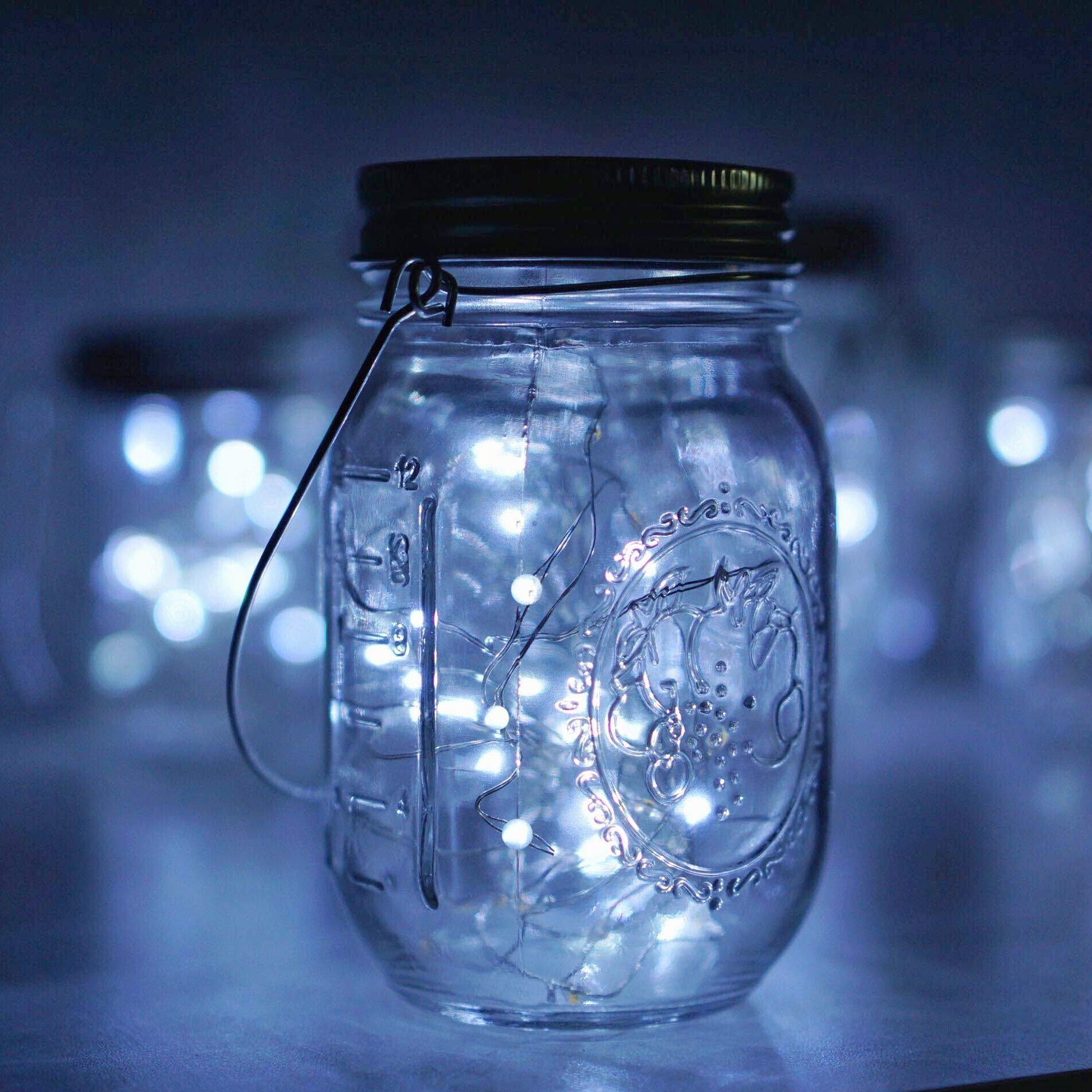 Cynzia Solar Mason Jar Lights, 20 LED Fairy String Lights, Waterproof, Cold White, 6 Pack, No Jars, Outdoor Decor