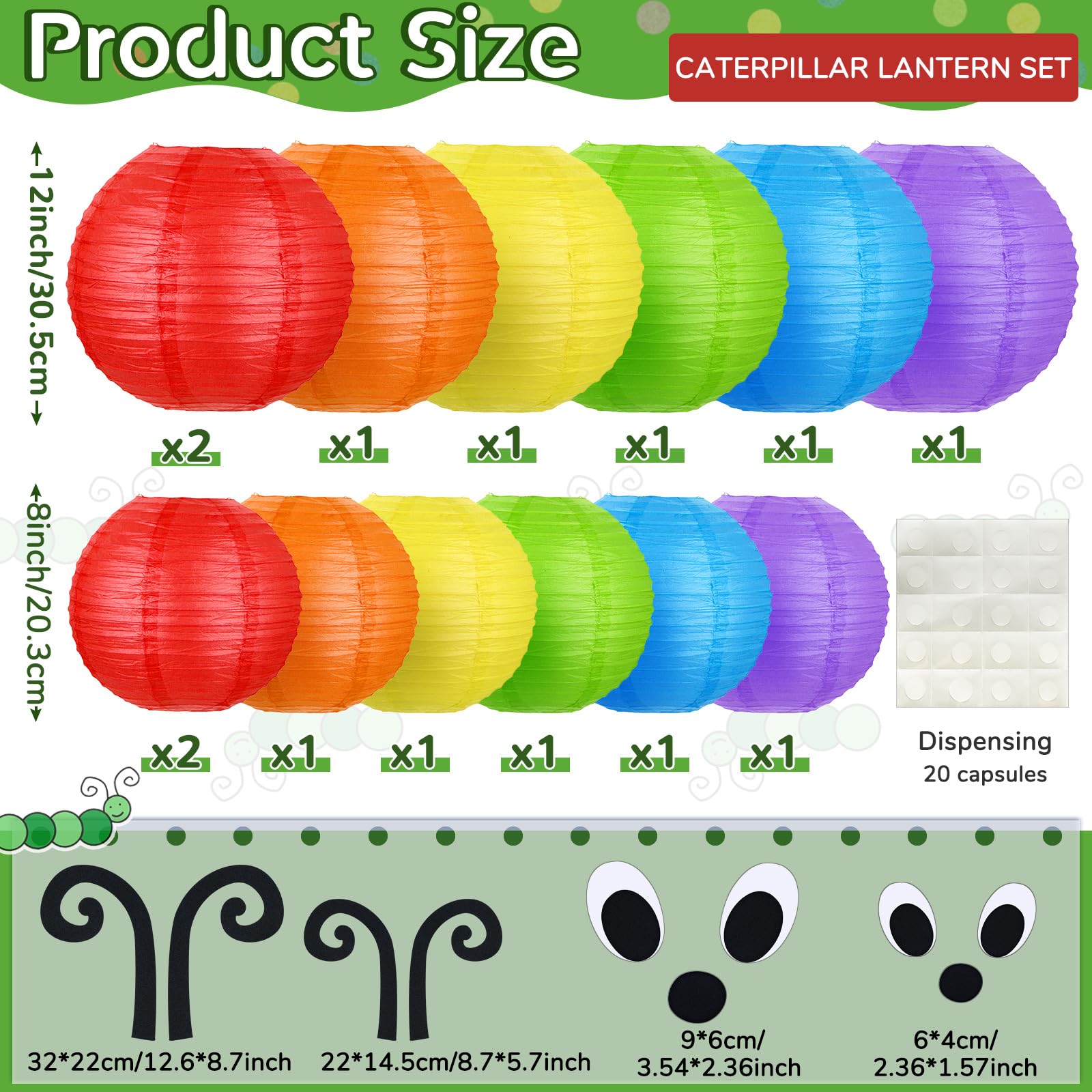 Hortsun 14 Pcs Hungry Caterpillar Paper Lanterns 12 Inch 8 Inch Set Of 2 Caterpillar Themed Birthday Party Decorations With Eyes