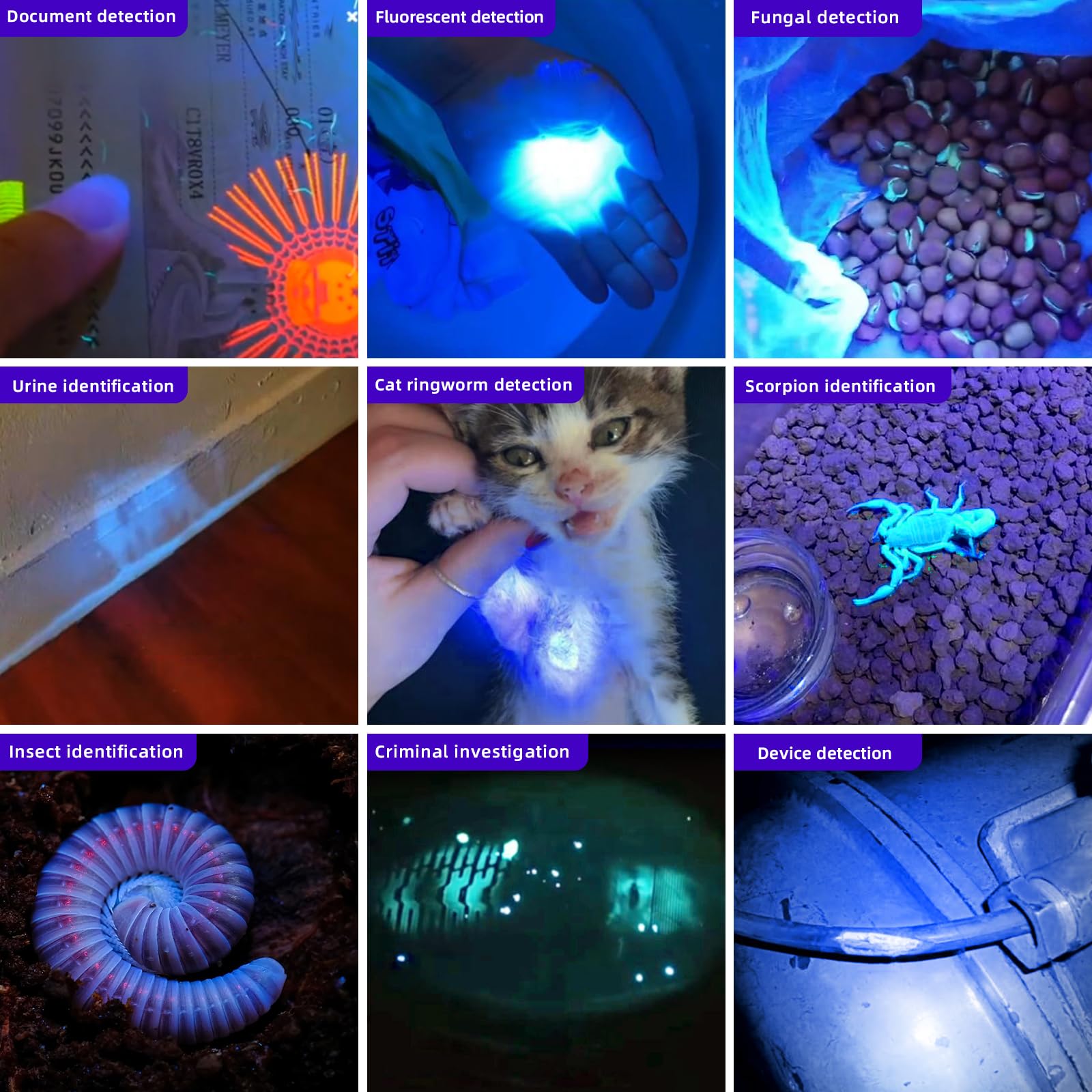 Lightfe Uv305 High-Power Uv Flashlight Usb Rechargeable, Used For Hunting Ore, Scorpion And Uv Glue Curing, Checking Pet Urine S