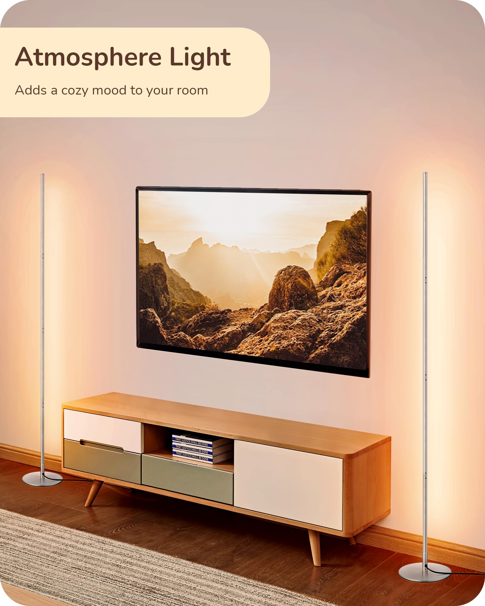 Edishine Led Corner Floor Lamp - Dimmable, Adjustable Height, 3000K Warm White Light, Silver