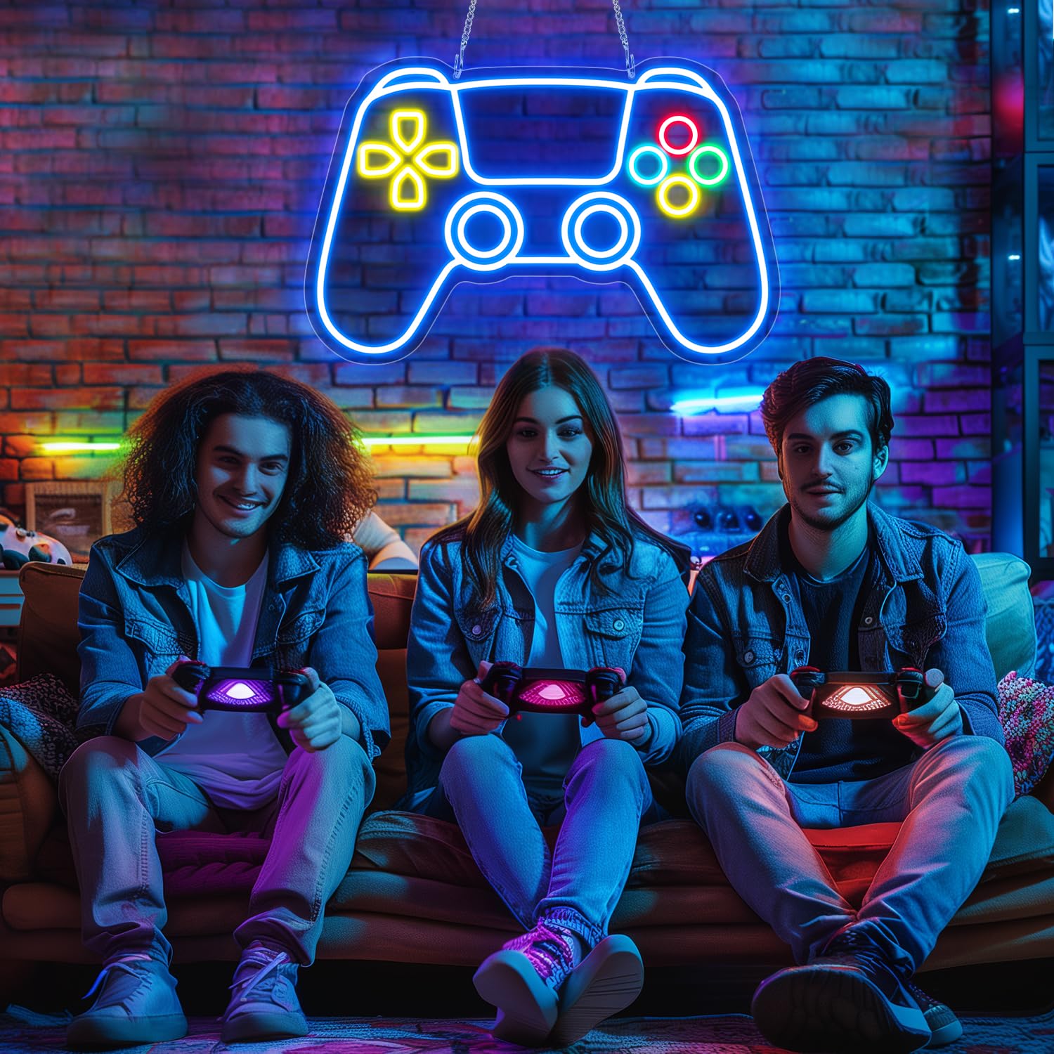 spxkd Gamer Neon Sign LED Wall Decor Gamepad Shape 16.9in x 11.5in Black Model HTT-645A