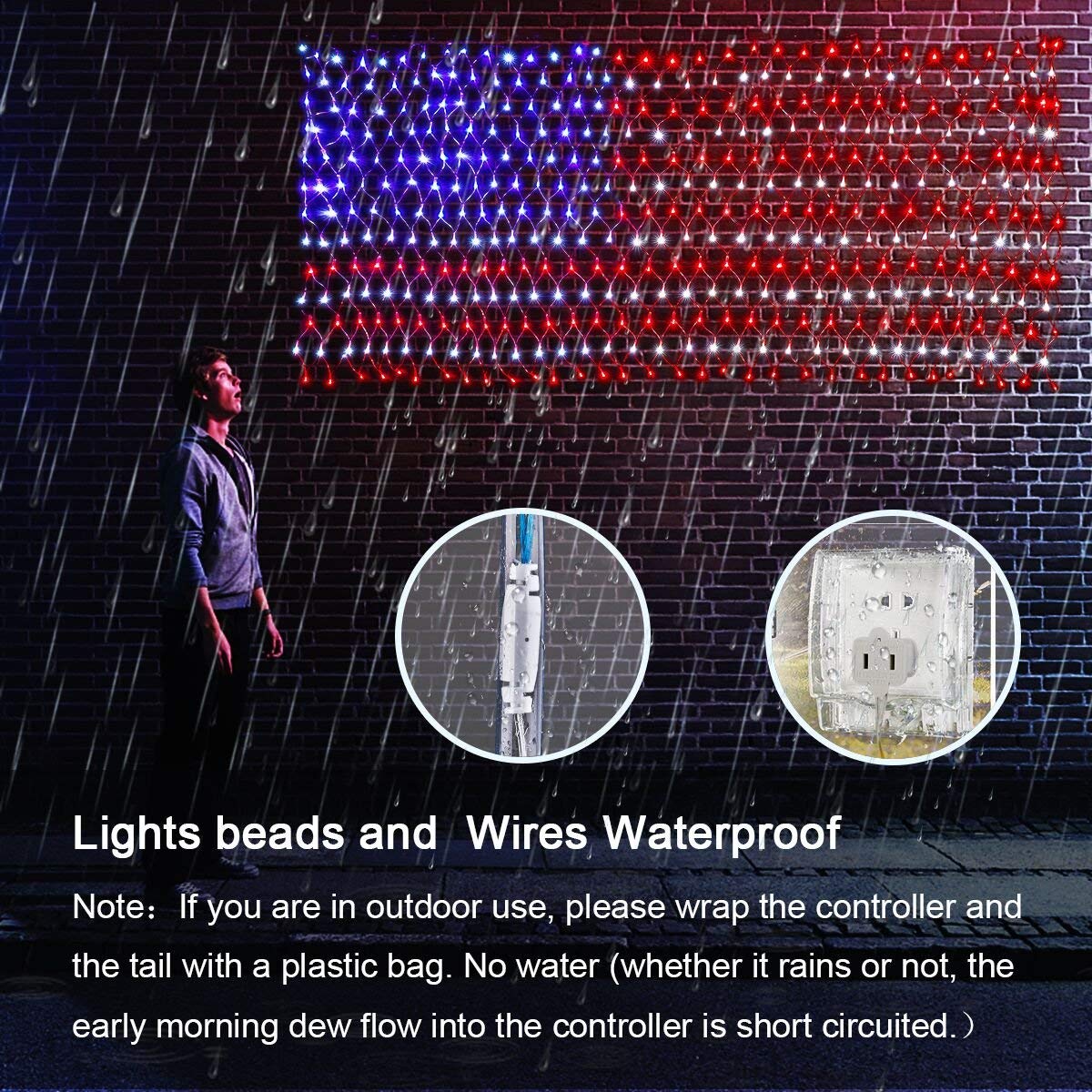 HYH American Flag Lights LED Net Light, Waterproof, 420 Super Bright LEDs, Plug-in, Yard/Garden Decoration, Holiday, Festival, Christmas