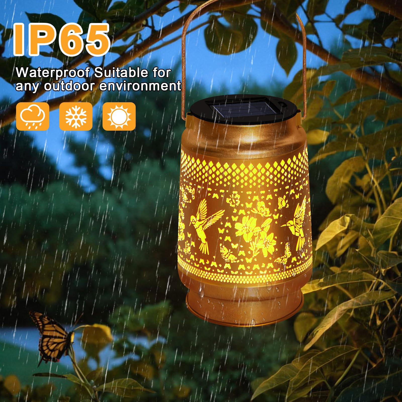 Hummingbird Solar Lantern Outdoor Waterproof, Mothers Day Gifts Hanging Garden Lights With Metal Design - Patio Decor, Christmas