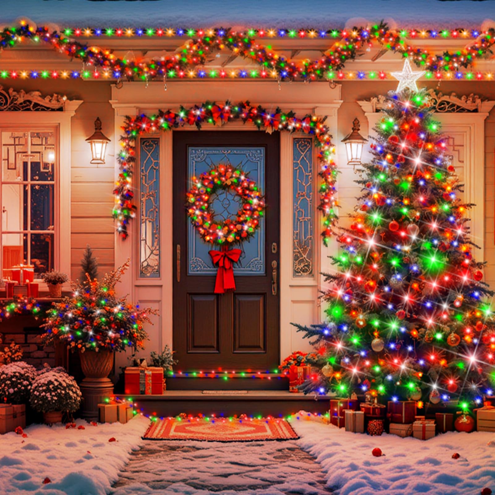 XURISEN LED Christmas Lights Outdoor 1400 Lights 551FT Green Wire Multicolor Plug-in 8 Modes with Timer Waterproof