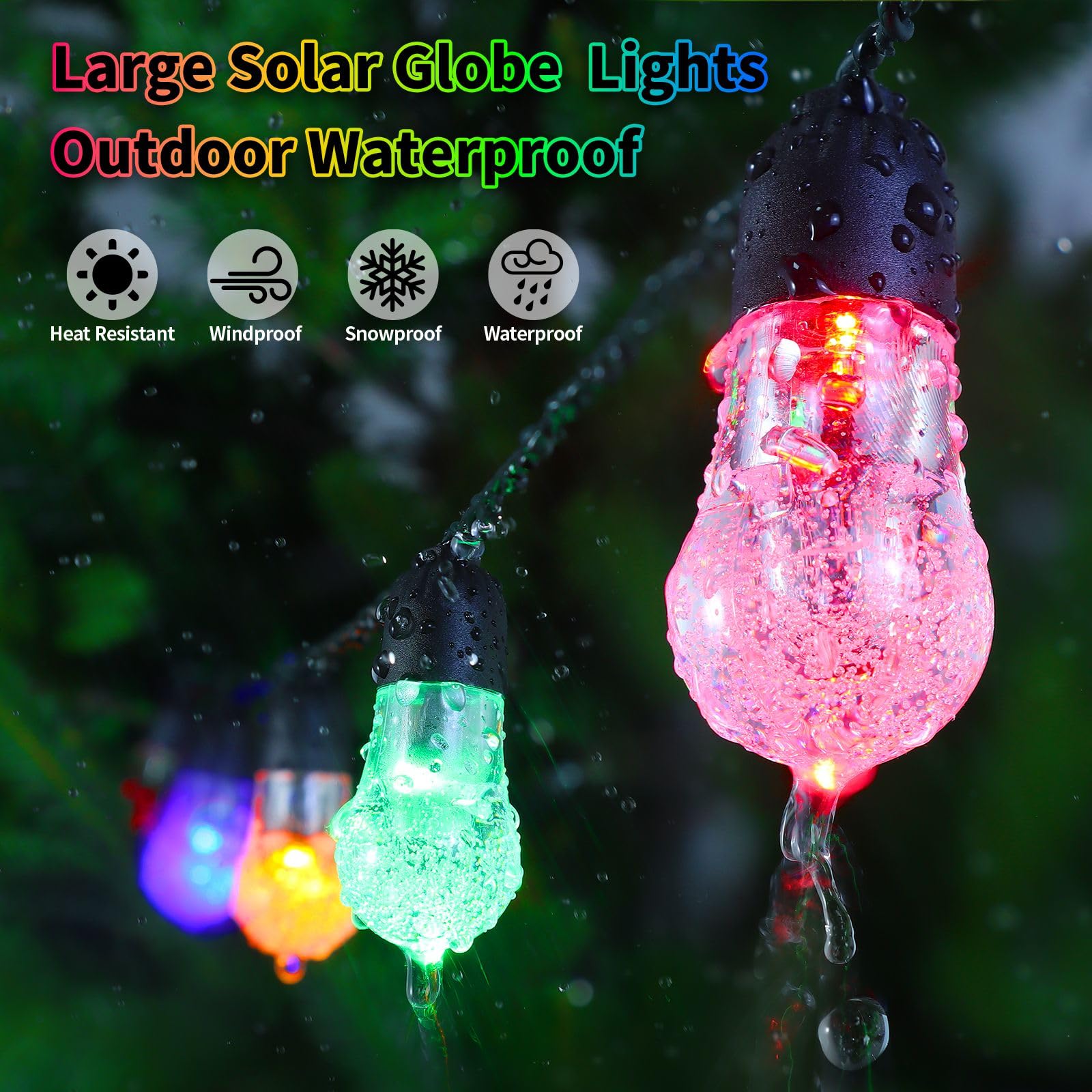 Ryblgled Solar String Lights - 59Ft Waterproof Multicolor Globe Lights with Remote for Outdoor Patio and Camping Decor