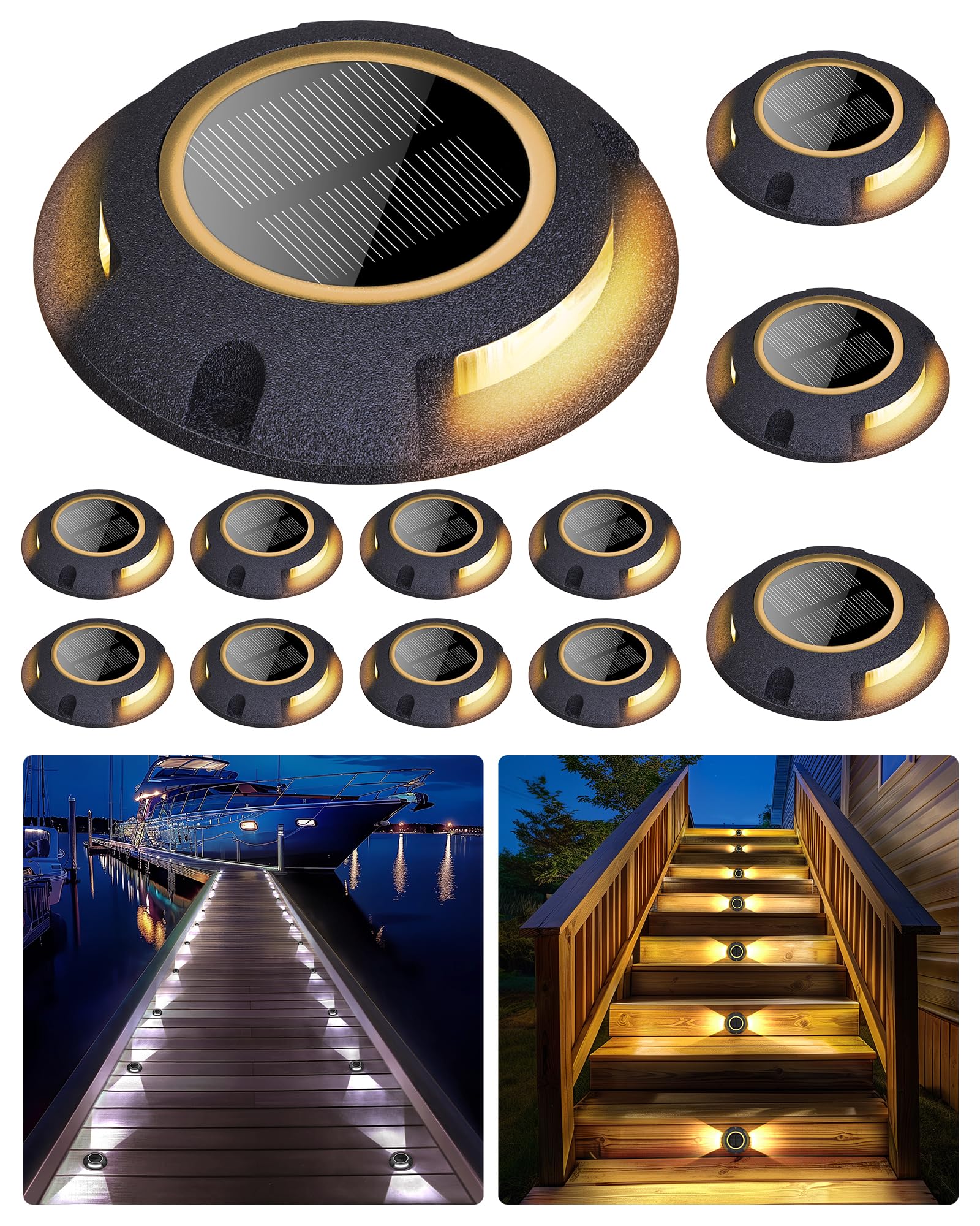 Fabstyl Solar Dock Lights - Waterproof 12 Pack, Dual-Sided Led For Pathway & Patio, Black