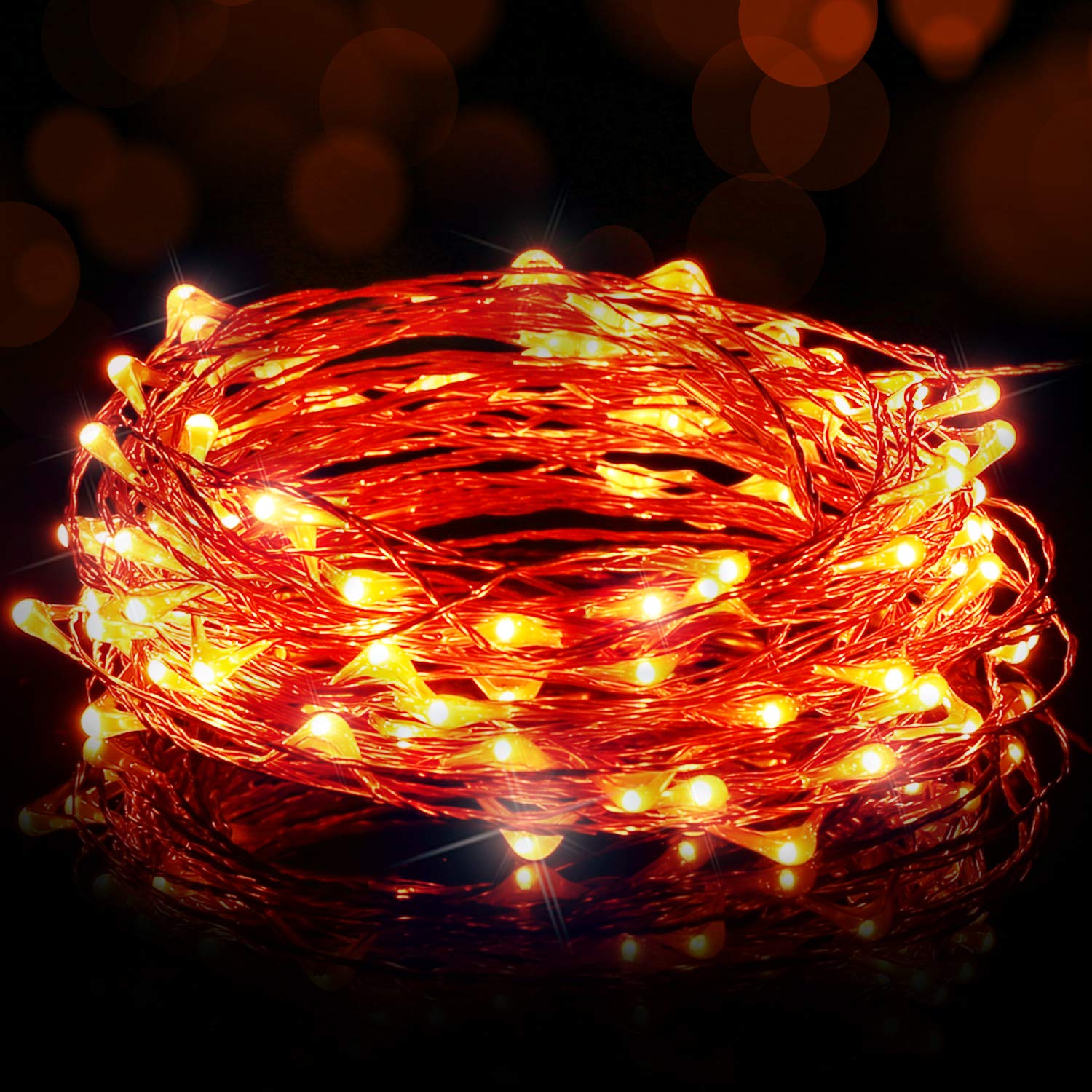 Ariceleo USB LED Fairy String Lights, 32ft Copper Wire, Orange, 1 Pack for Indoor, Bedroom, Festival, Christmas, Wedding Decor