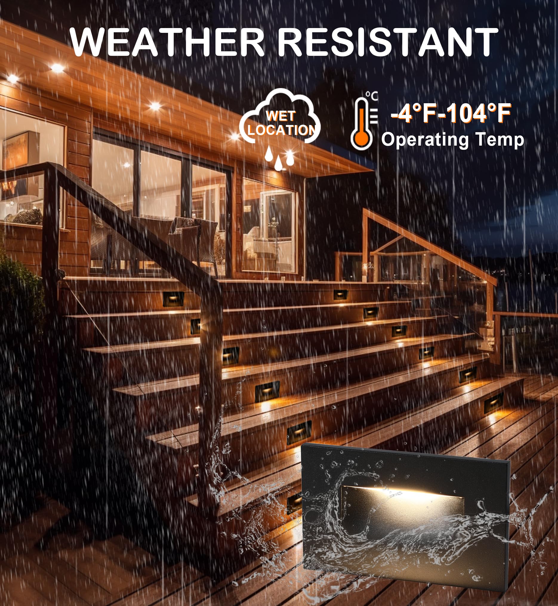 CLOUDY BAY 12V Low Voltage LED Step Light - 3 Color (3000K/4000K/5000K), Black, Aluminum, Model CBST003BK3C12
