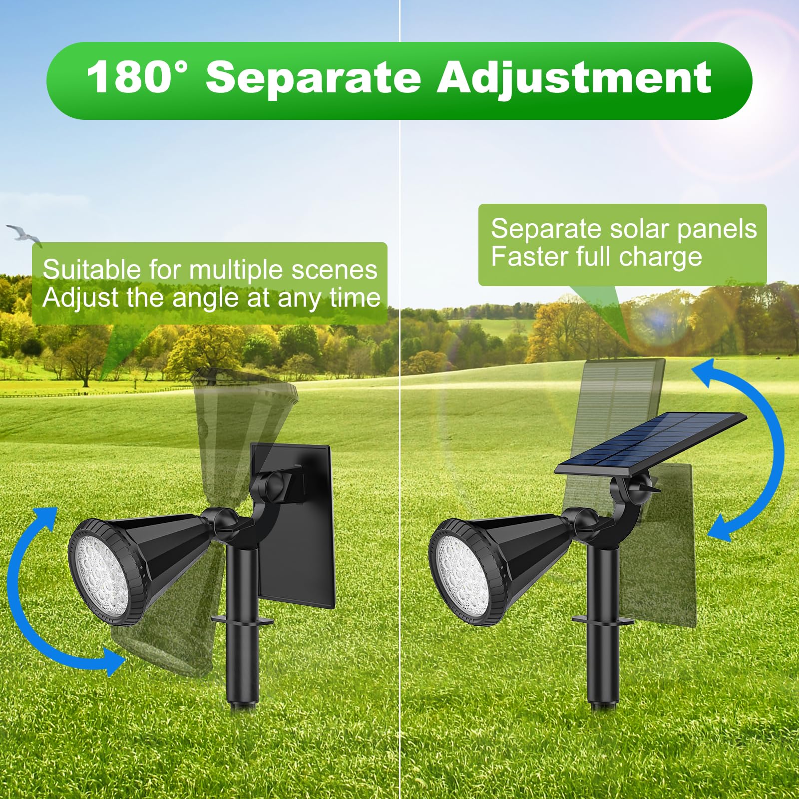 Tadyreal Solar Spot Lights - 180° Adjustable, Waterproof Rgb, 7 Modes, 2 Pack, Multicolor, Model D03